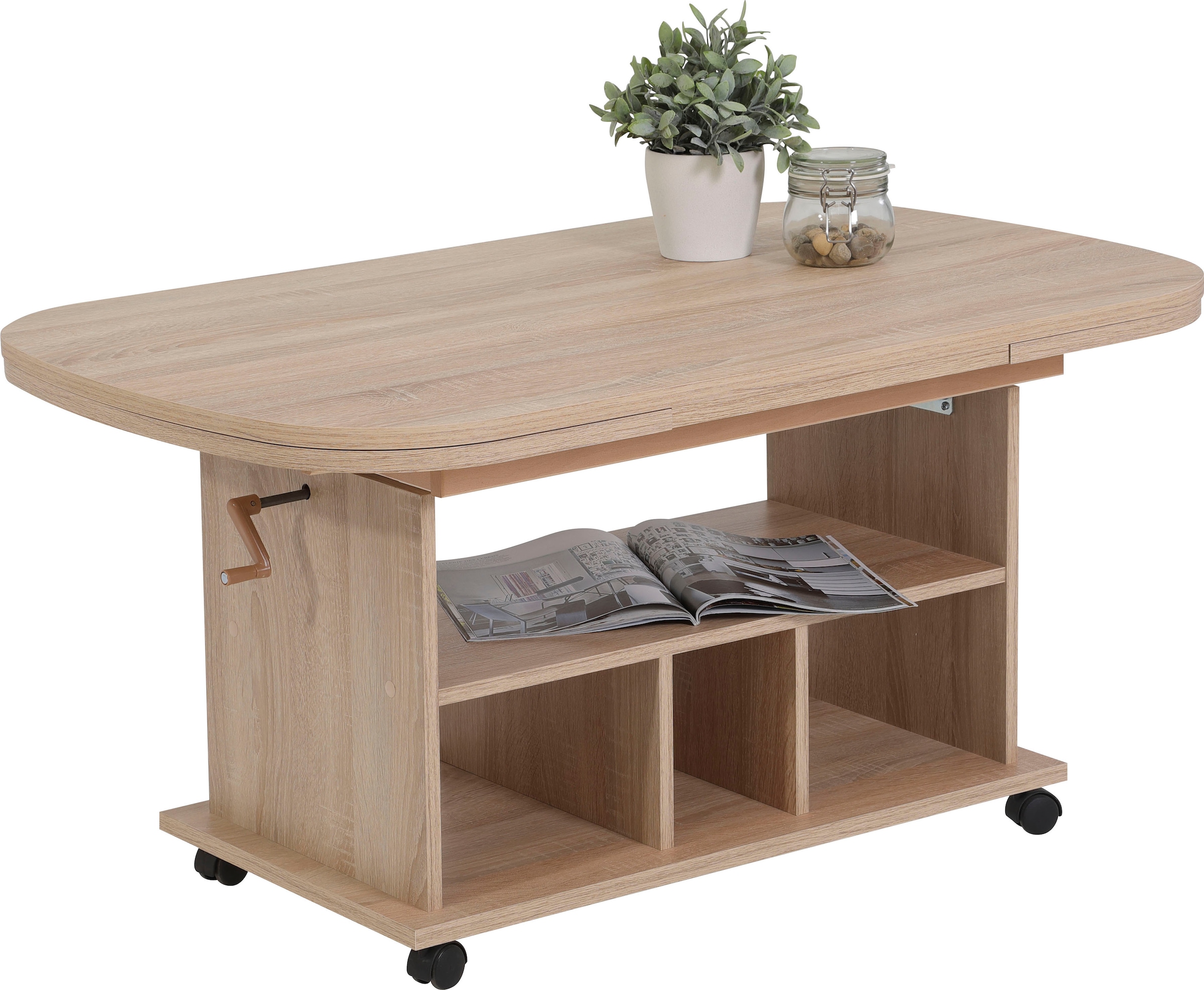 HELA Couchtisch auf Rollen, höhenverstellbar und ausziehbar