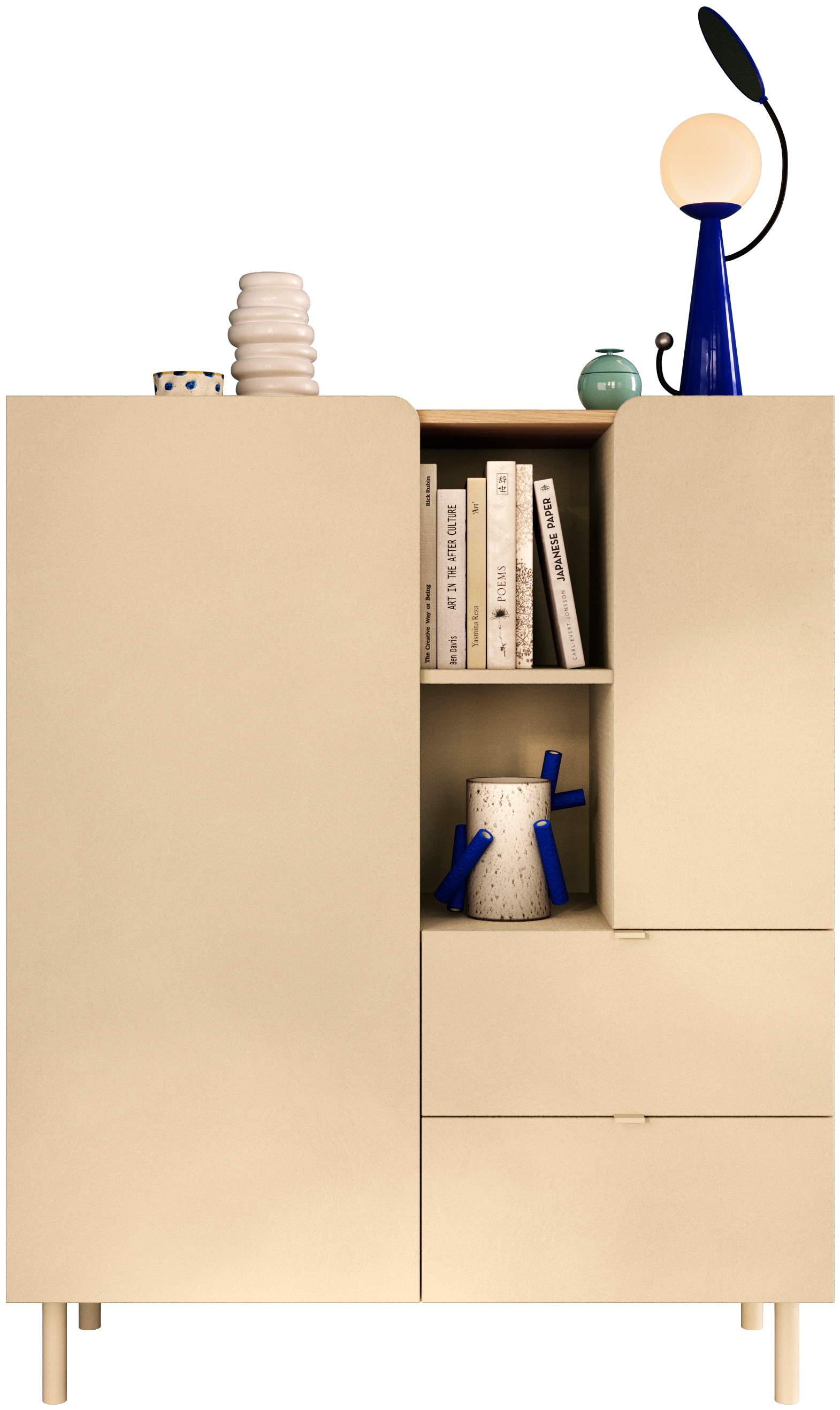 GOODproduct Highboard »Dobbiaco, B/H 101/124 cm, 2 Türen, 2 Schubkästen, Stauraumschrank« Innenliegendes Top, gerade Metallfüsse, Tür mit Rundung
