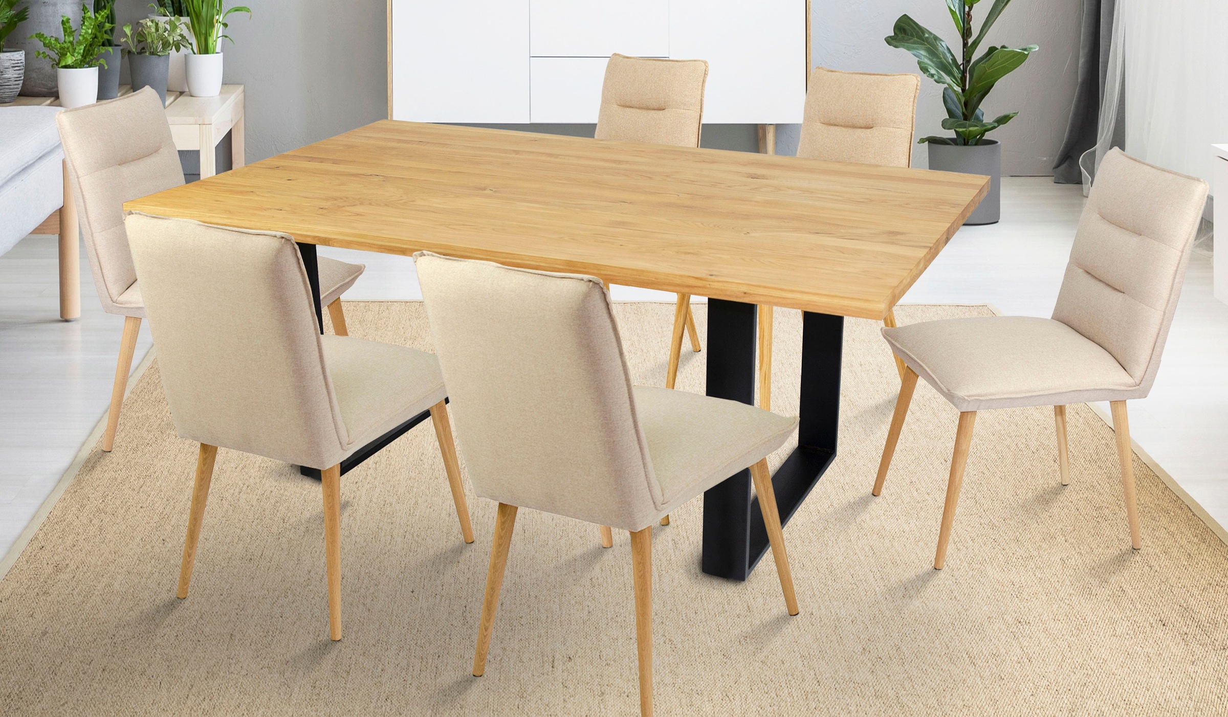 Image of Home affaire Essgruppe »Denzel/Parma«, (Set, 7 tlg.), bestehend aus Denzel Esstisch 200 cm und 6er Set Parma Stühle mit einem Microfaser Bezug bei Ackermann Versand Schweiz