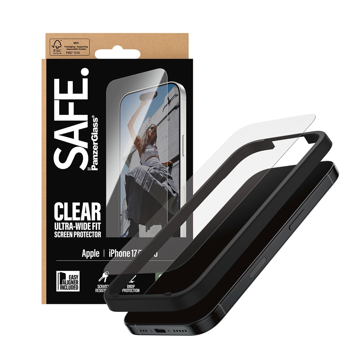 SAFE by PanzerGlass Displayschutzglas »Ultra-Wide Fit Screen Protector« für Apple iPhone 17;Apple iPhone 16 Pro Displayschutzfolie, Schutzfolie, Bildschirmschutz, kratz- & stossfest