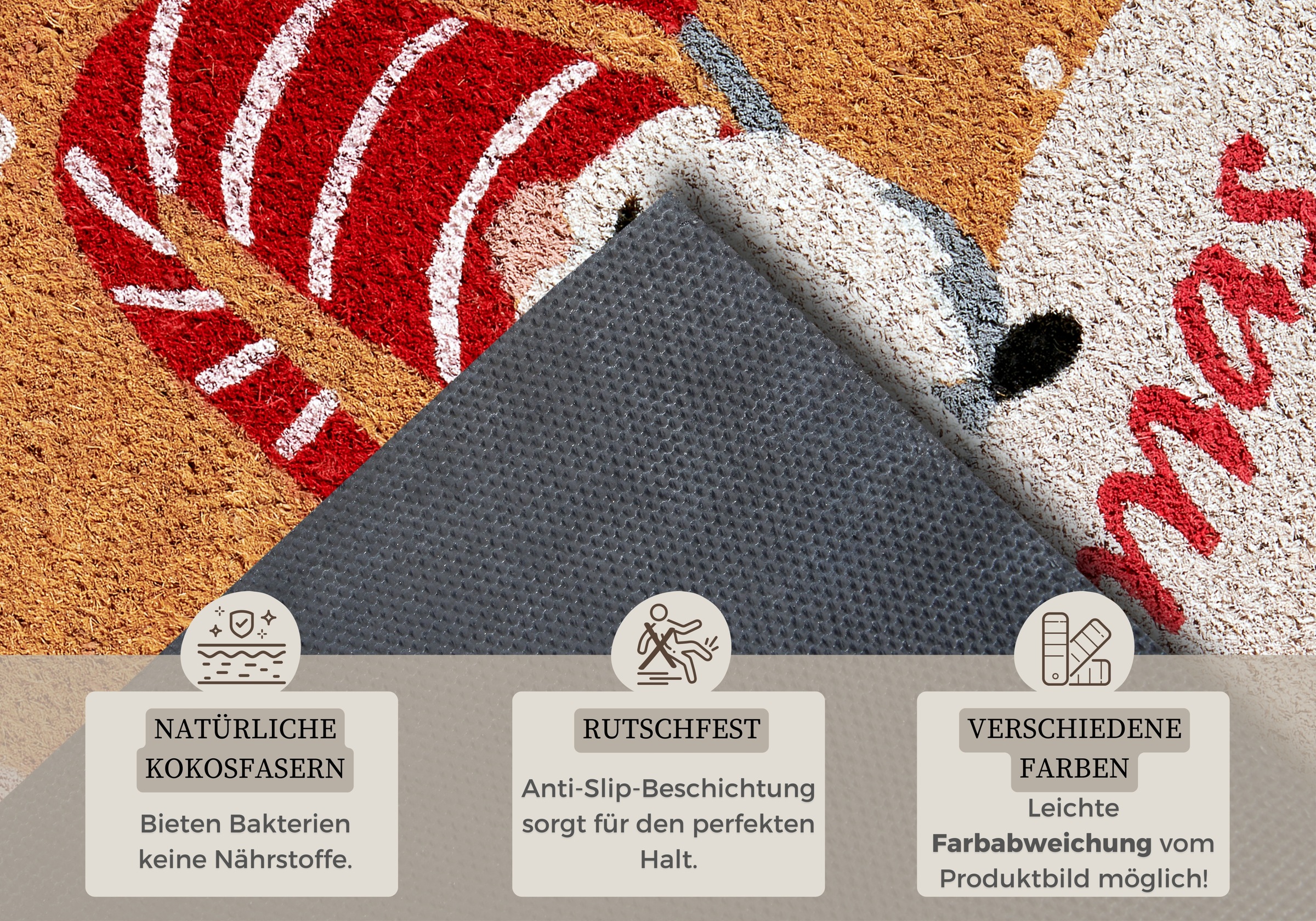 HANSE Home Fussmatte »Kokos Gnomes Merry Christmas, Türmatte«, rechteckig, 15 mm Höhe, Schmutzfangmatte, Rutschfest, Outdoor, Weihnachten, Kokosmatte, Zwerg