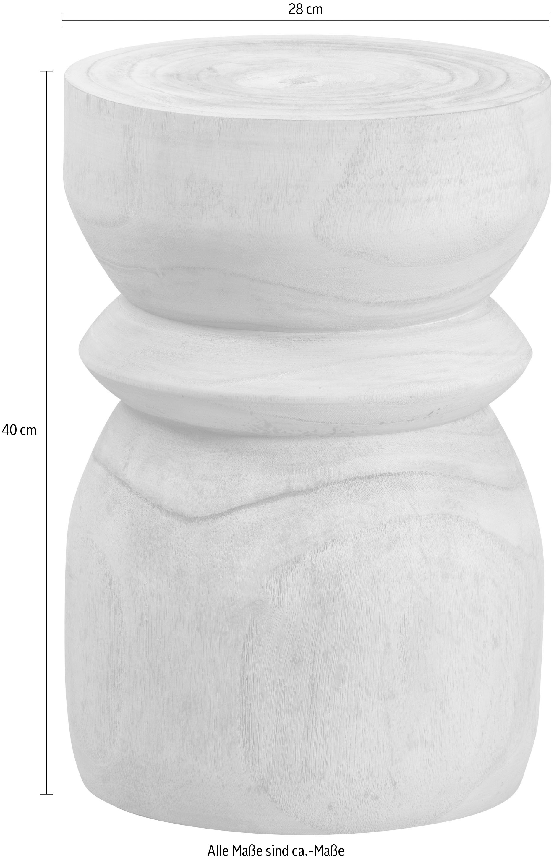 WOOOD Hocker »Bikkel aus Paulowniaholz mit sichtbare Maserung Ø 28 x H 40 cm« Tragkraft 20 kg, vollstandig montiert geliefert, Pfleiglicht