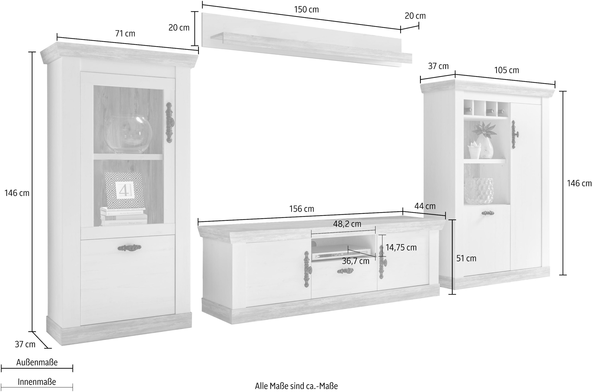 Home affaire Wohnwand »Florenz 3«, romatischen 4 versandkostenfrei (Set, St.), im Landhauslook auf