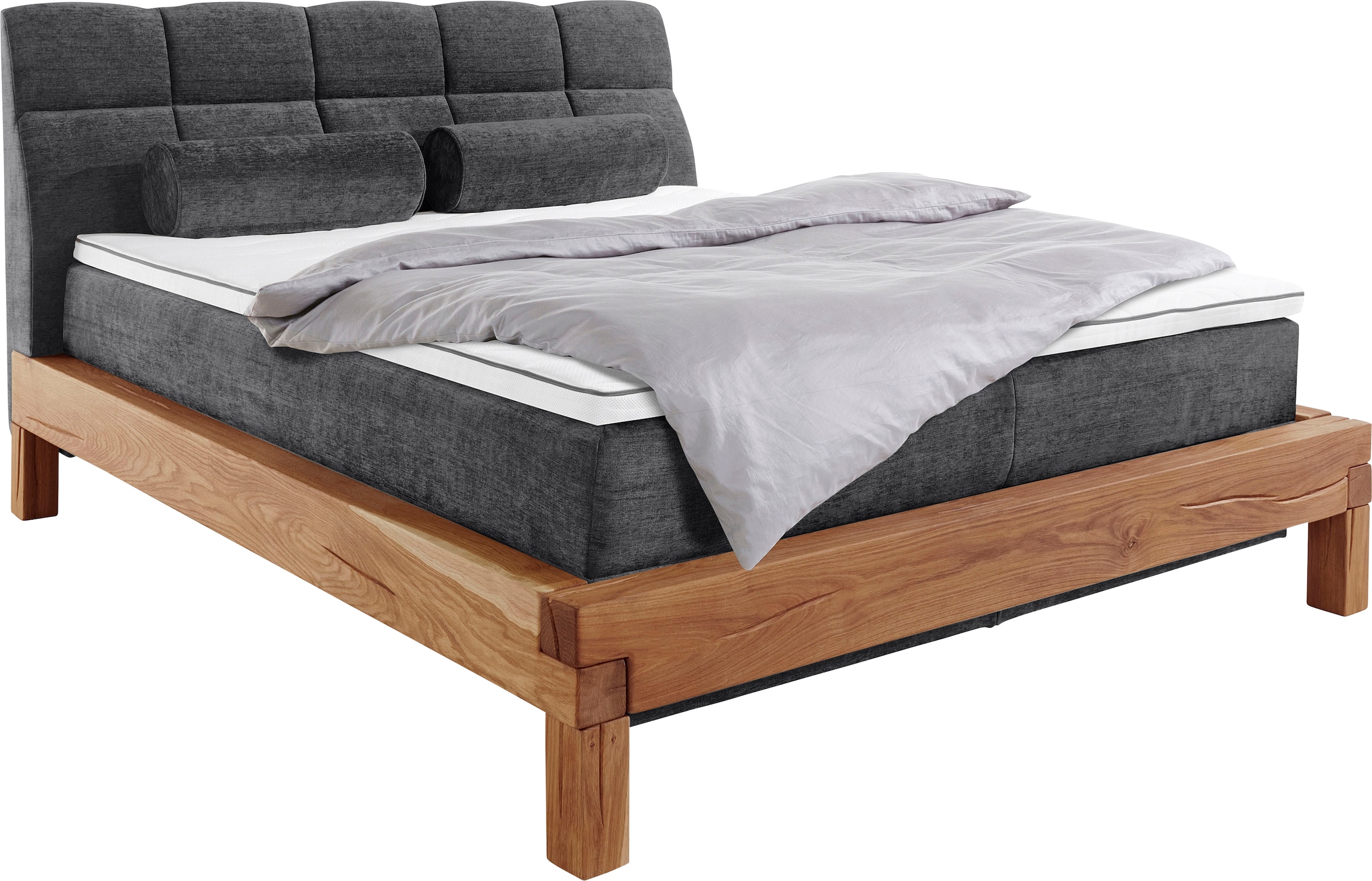 Home affaire Lit boxspring »VILLADS inkl. Taschenfederkernmatratze H2-H4 und Topper« surface de couchage : 160/200 cm en chêne à poutres, structure Inside-Boxspring