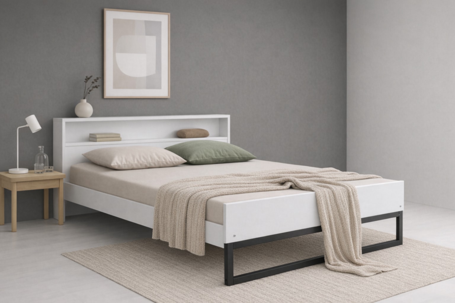 GOODproduct Massivholzbett »Pannor, Industrial Design, mit Regal, Lattenrost inklusive« Liegefläche Breite 140 oder 180cm,  Kufengestell, bis 200 kg belastbar, FSC-zertifiziert, Made in EU