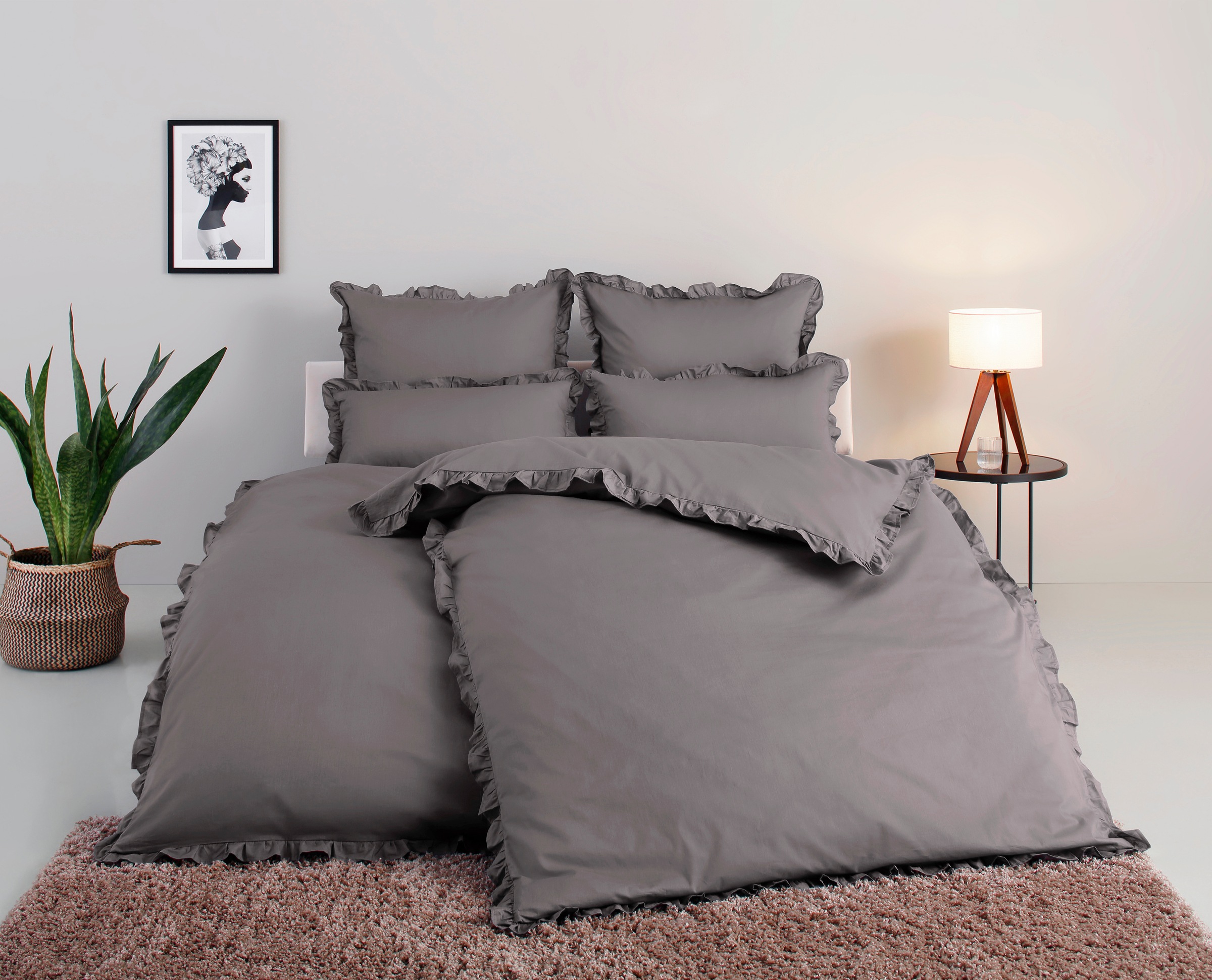 Image of GOODproduct Bettwäsche "Violetta in Gr. 135x200 oder 155x220 cm" 2 Stk. Bettwäsche aus Baumwolle, romantische Bettwäsche mit Volants