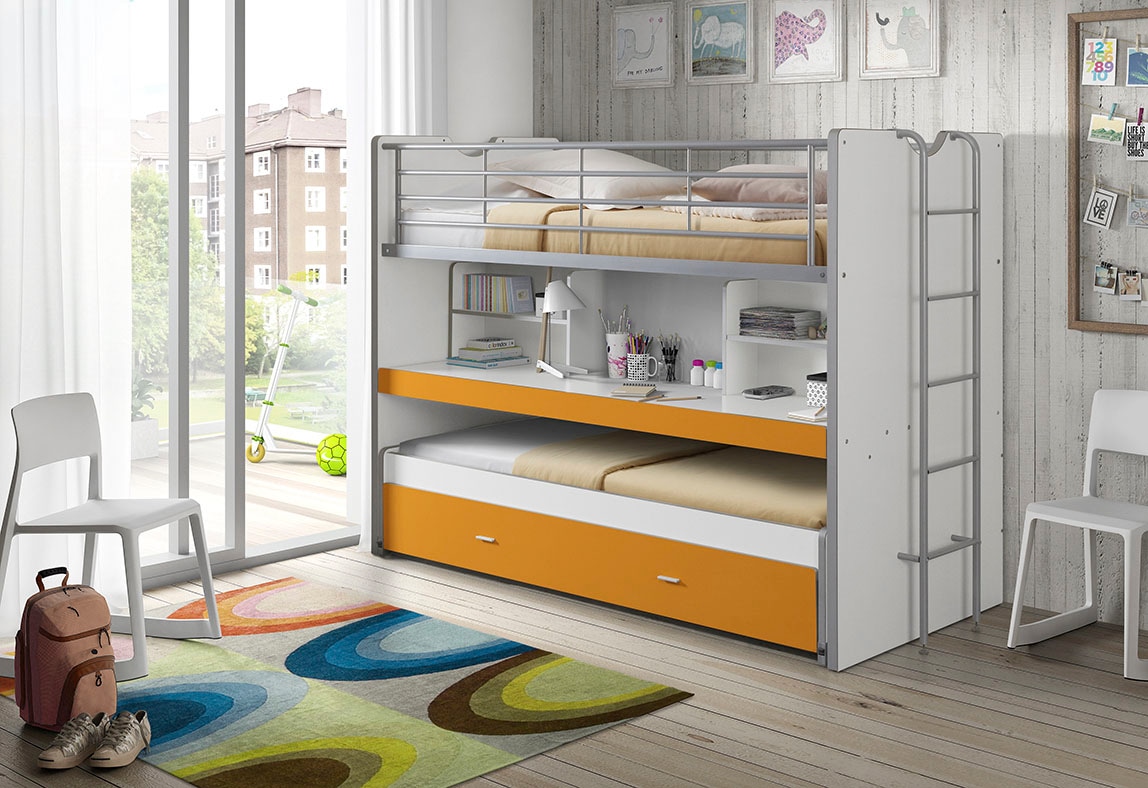Vipack Lit superposé »Bonny, mit 3 Schlafgelegenheiten, super praktisch im Kinderzimmer« L/H/P env. 222x161x102 cm, surface décor, différentes couleurs,  avec grande tablette d’écriture, étagères, beaucoup de fonctions dans un petit espace