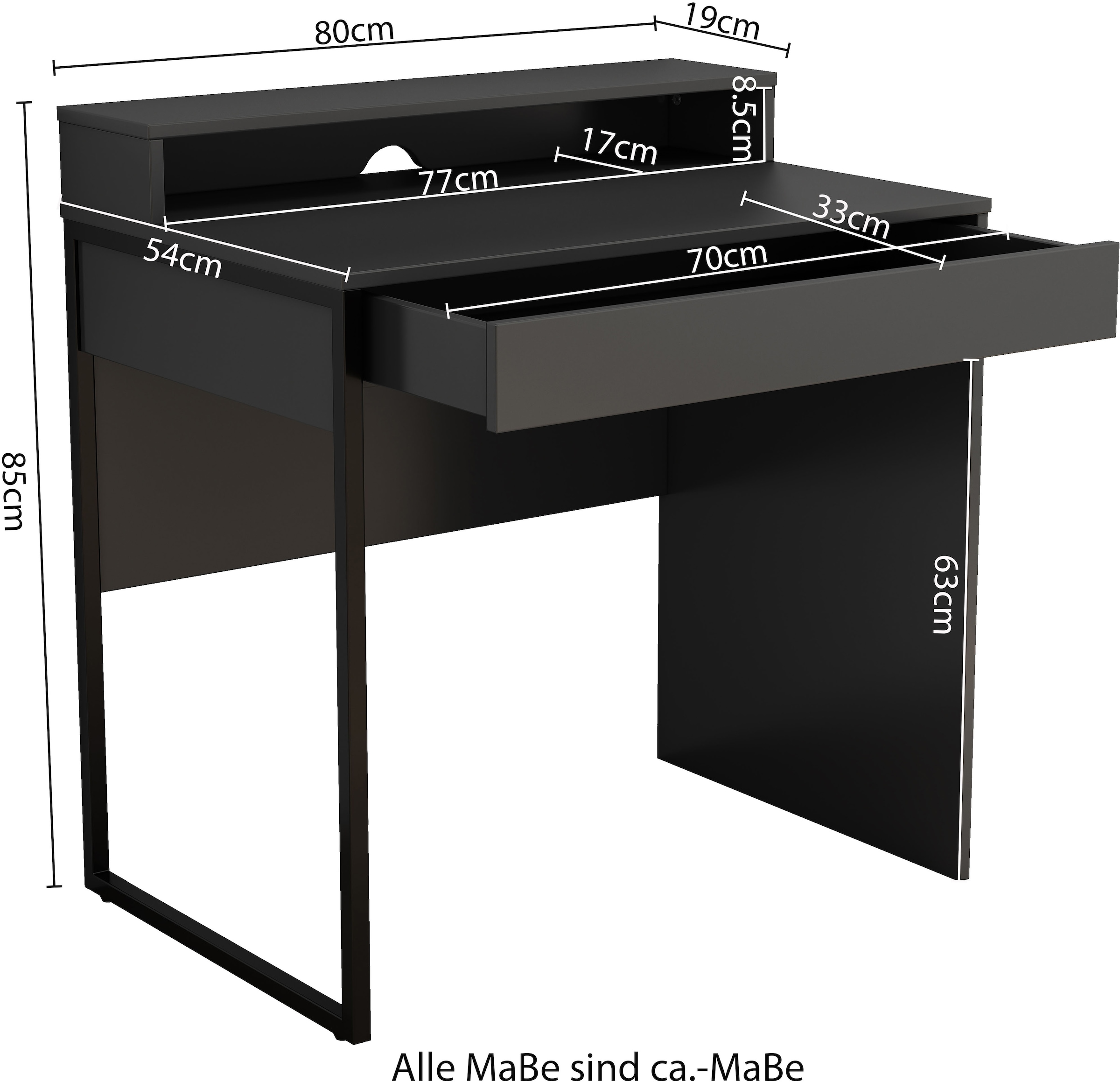 GOODproduct Schreibtisch »Moid, Computertisch in modernem Design« Breite 80 cm, mit Schublade, Kabeldurchlass & Metallkufe