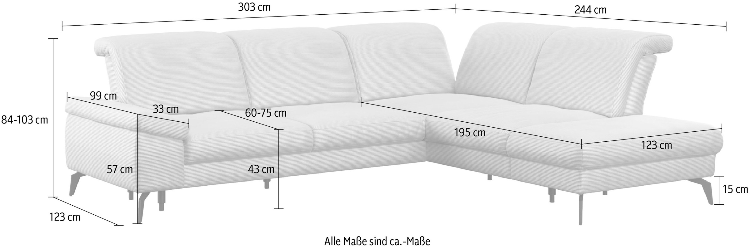 sit&more Ecksofa »Cabana L-Form«, Ottomane, wahlweise mit Sitztiefen-,Armlehnen- und Kopfteilfunktion