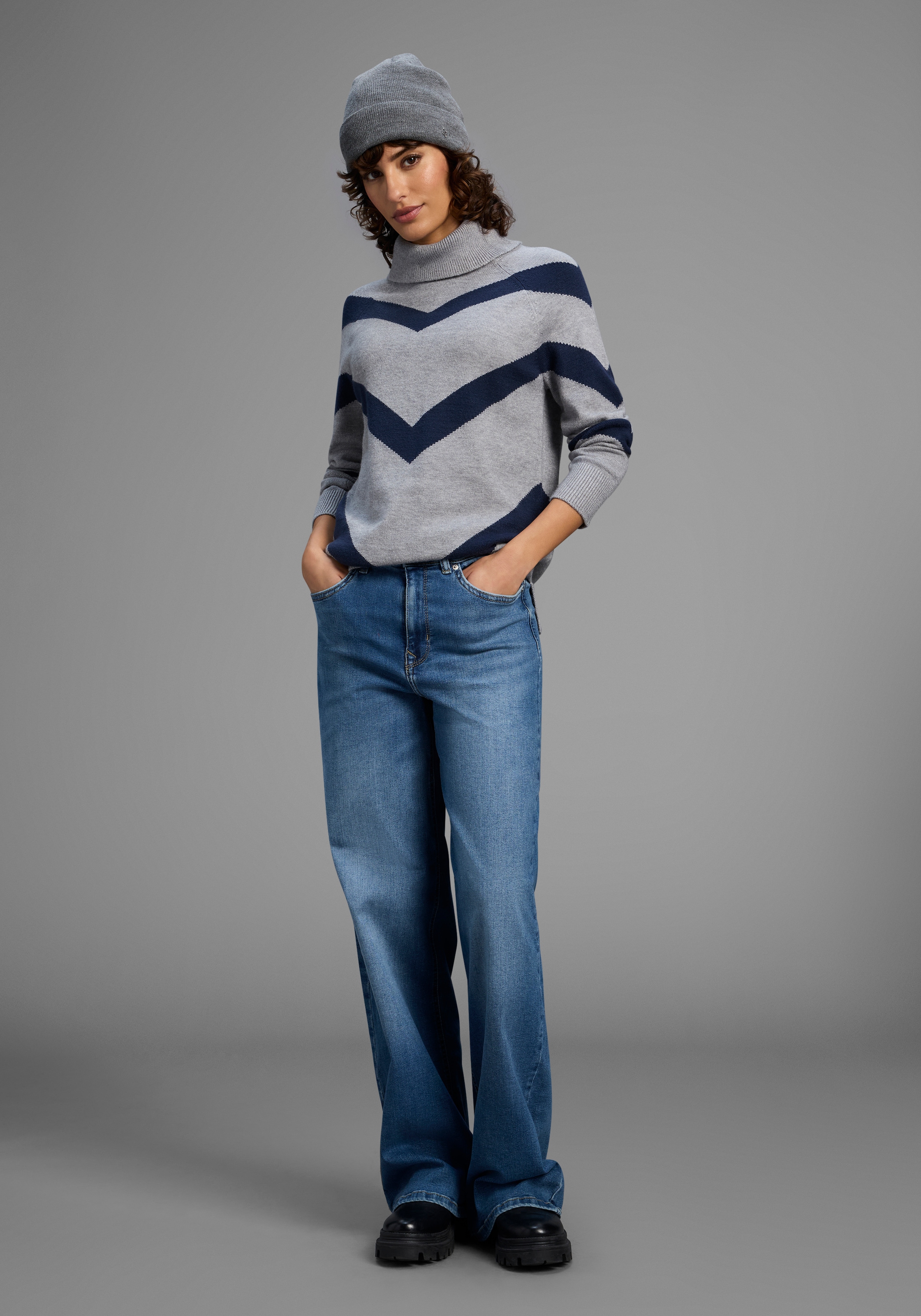 Laura Scott Pull à col roulé kuscheliger Winterstrick mit lässigem Streifenmuster - NEUE KOLLEKTION