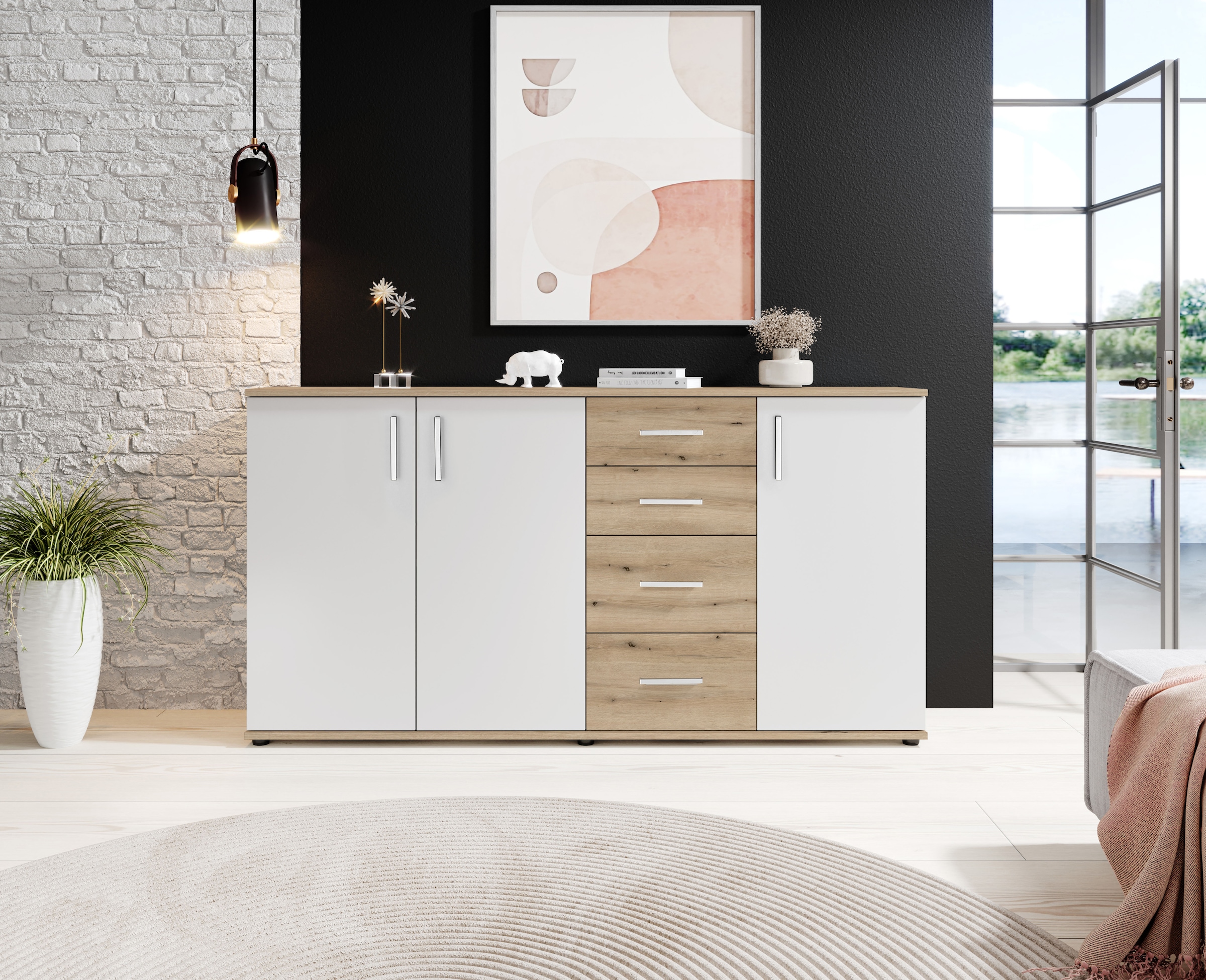 HBZ Kommode »BC-Drift-2, Sideboard Stellmass BxHxT 160x84x35 cm« 1 Stk. tlg. Sideboard mit 3 Türen und 4 Schubkästen, 2 Einlegeböden