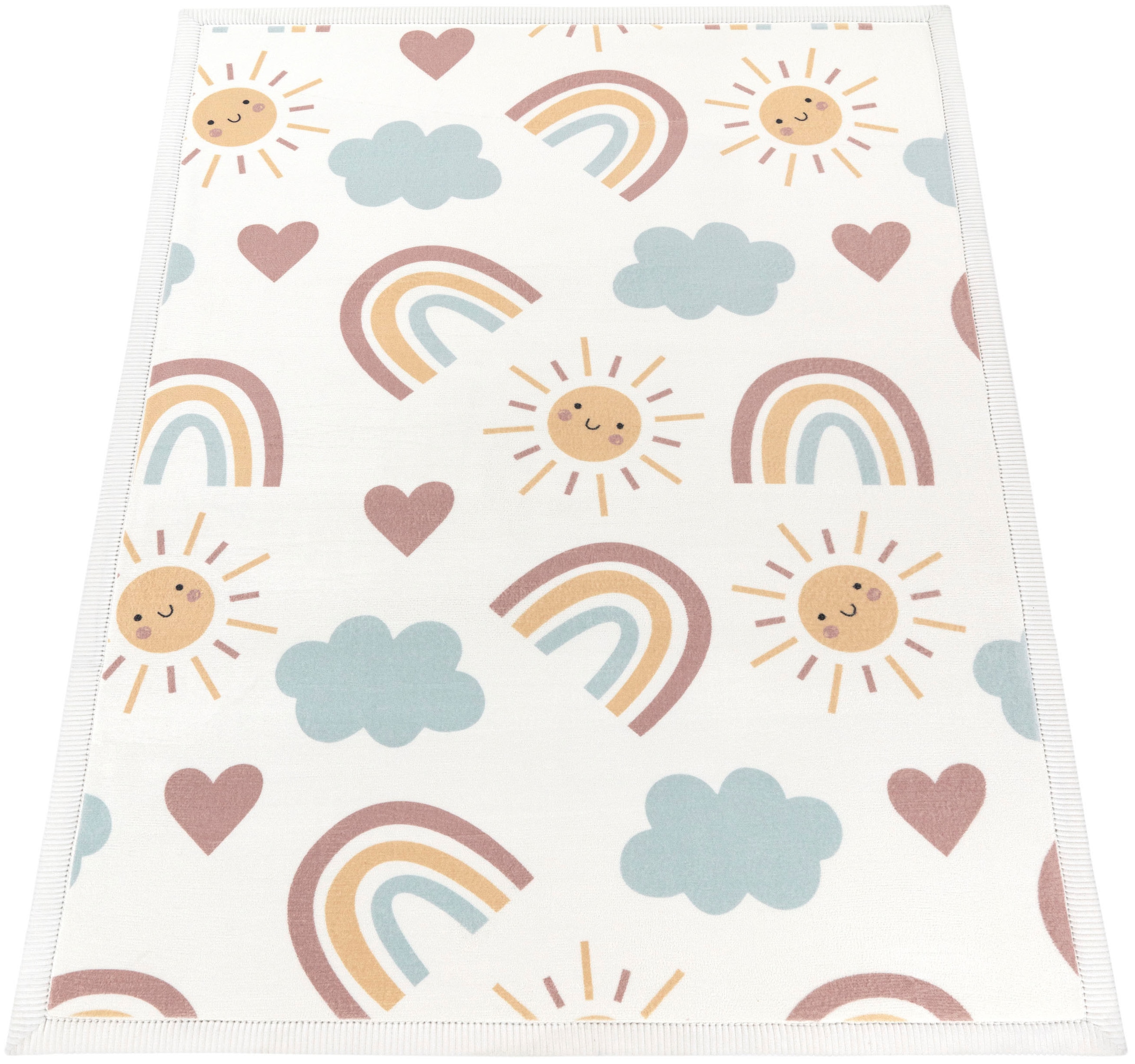 Image of Paco Home Kinderteppich "Emilia 352" rechteckig 24 mm Höhe Kurzflor, Sonne, Wolken, Regenbogen, sehr weicher Flor