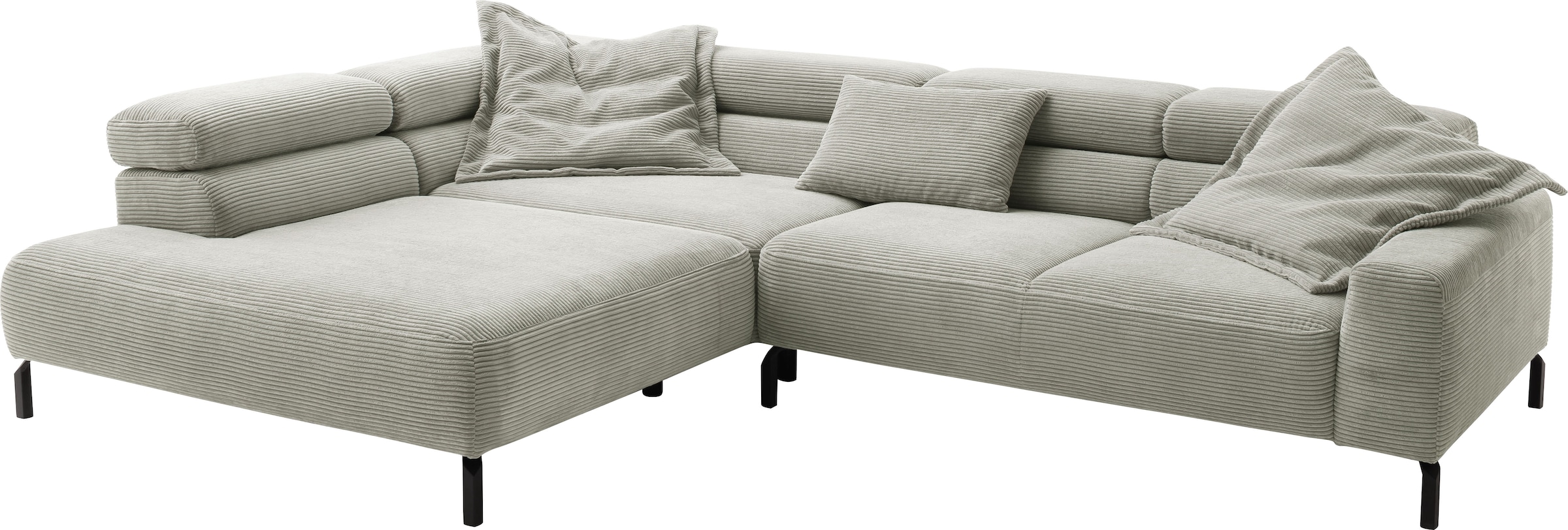 Home affaire Ecksofa »Antonelli, L-Form,  incl. Kopfteilverstellung, Breite 312 cm« ohne Sitztiefenverstellung, in Cord, stone