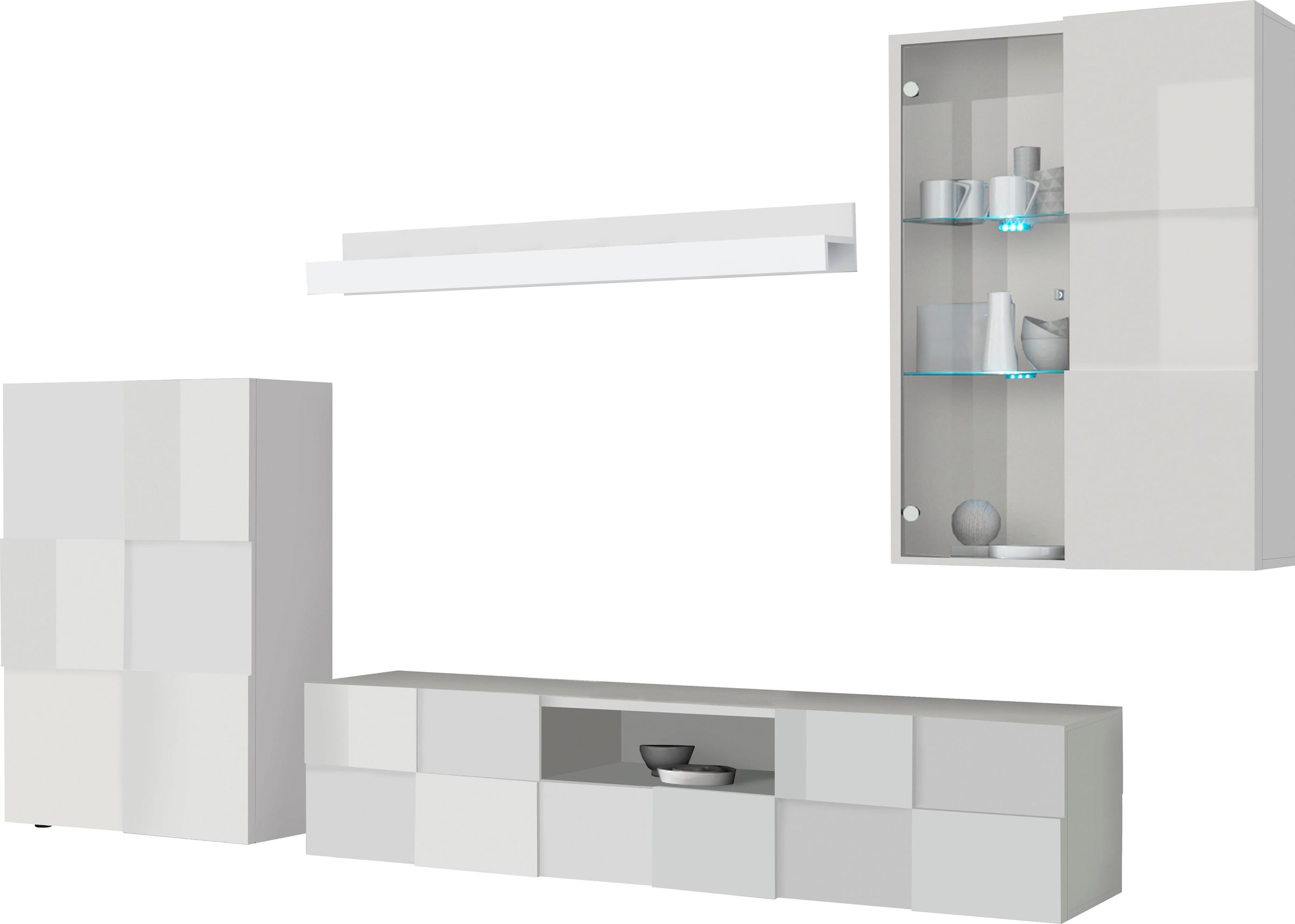 Image of Home affaire Wohnwand "Dama, 4tlg.Breite 300 cm, Höhe 200 cm, moderne Anbauwand in 3D-Optik," Set, 4 Stk. tlg.