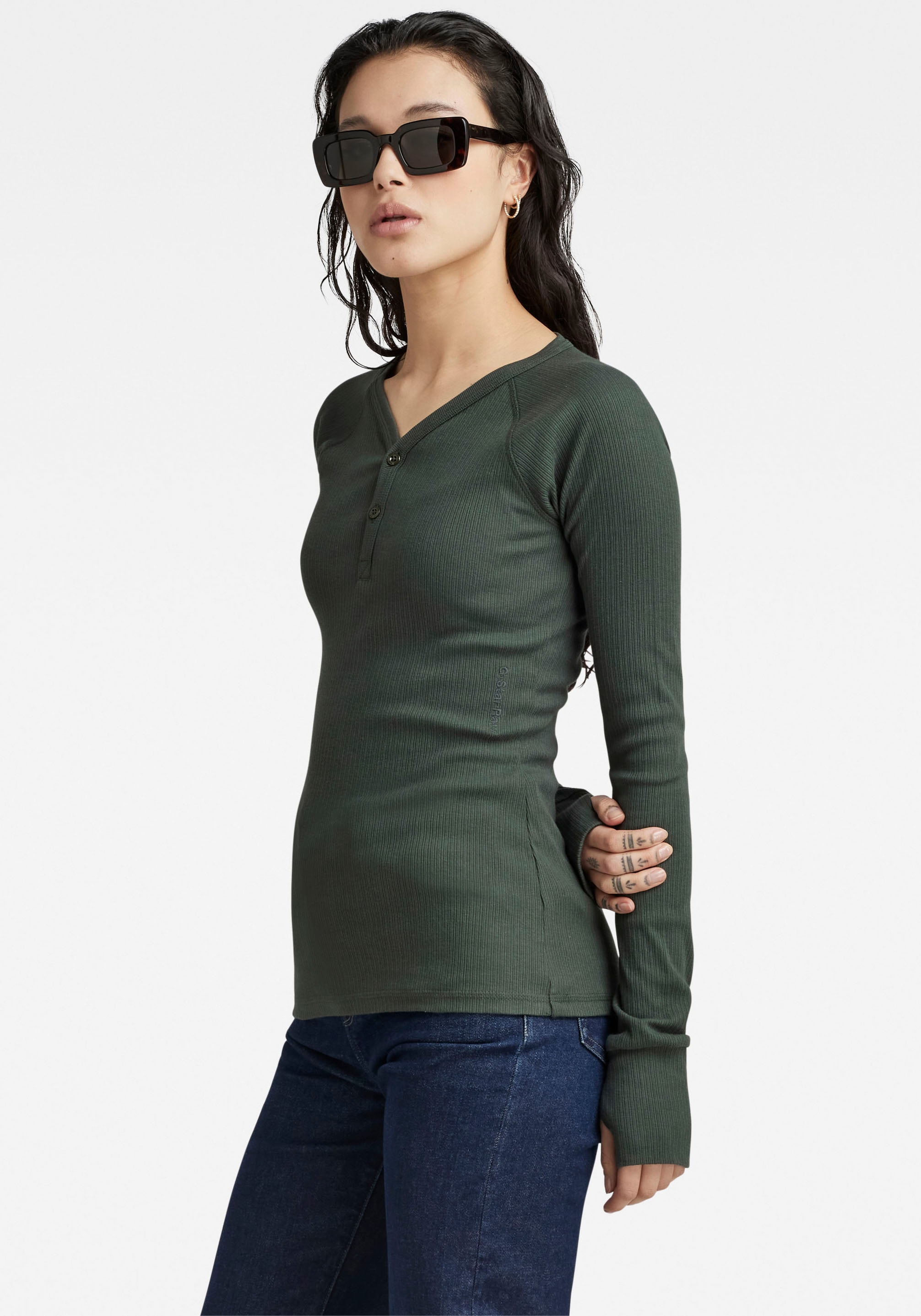 G-Star RAW Langarmshirt »Slim rib henley l\s«