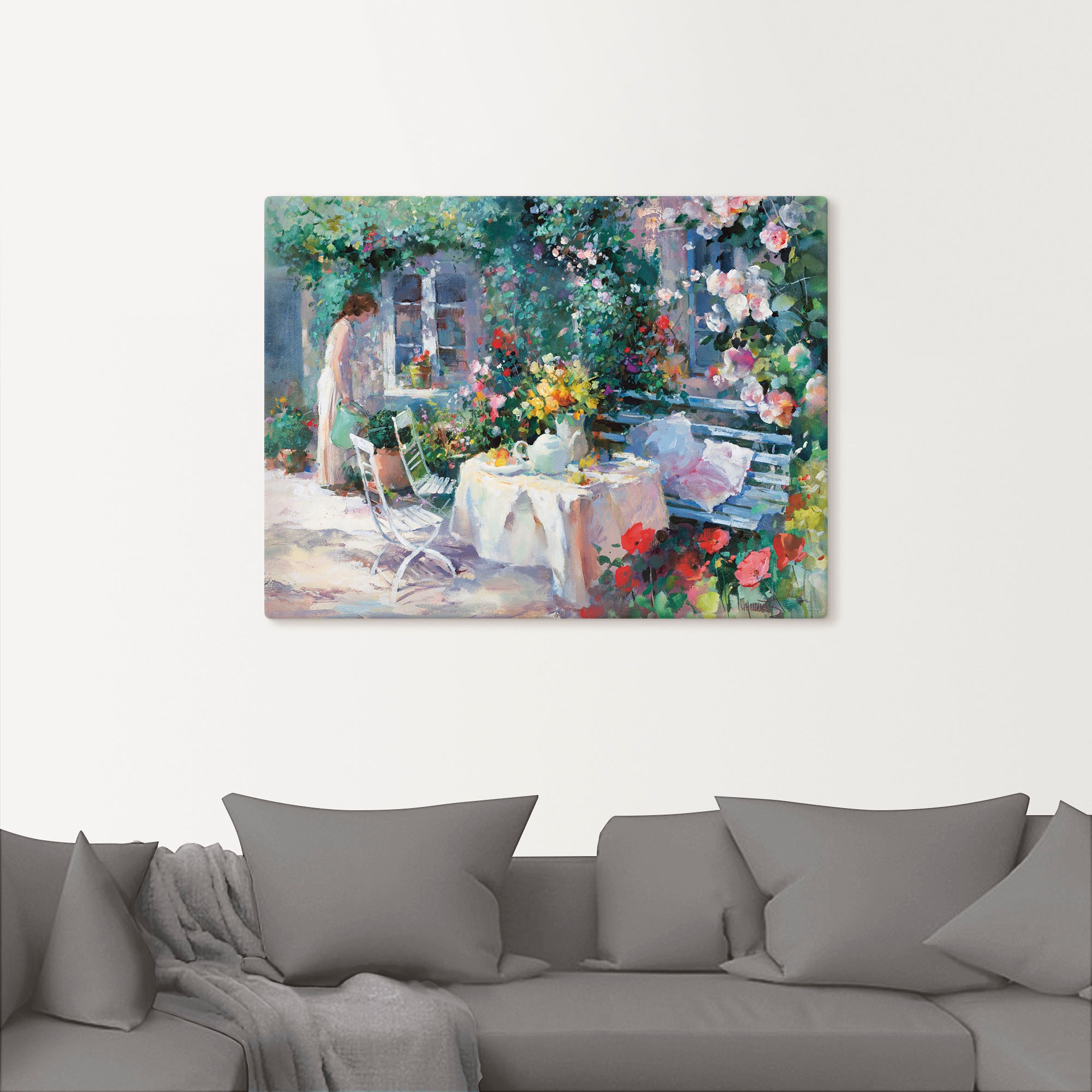 Artland Tableau sur toile »Teezeit im Garten« 1 cuis tlg. auf Holzrahmen gespannt