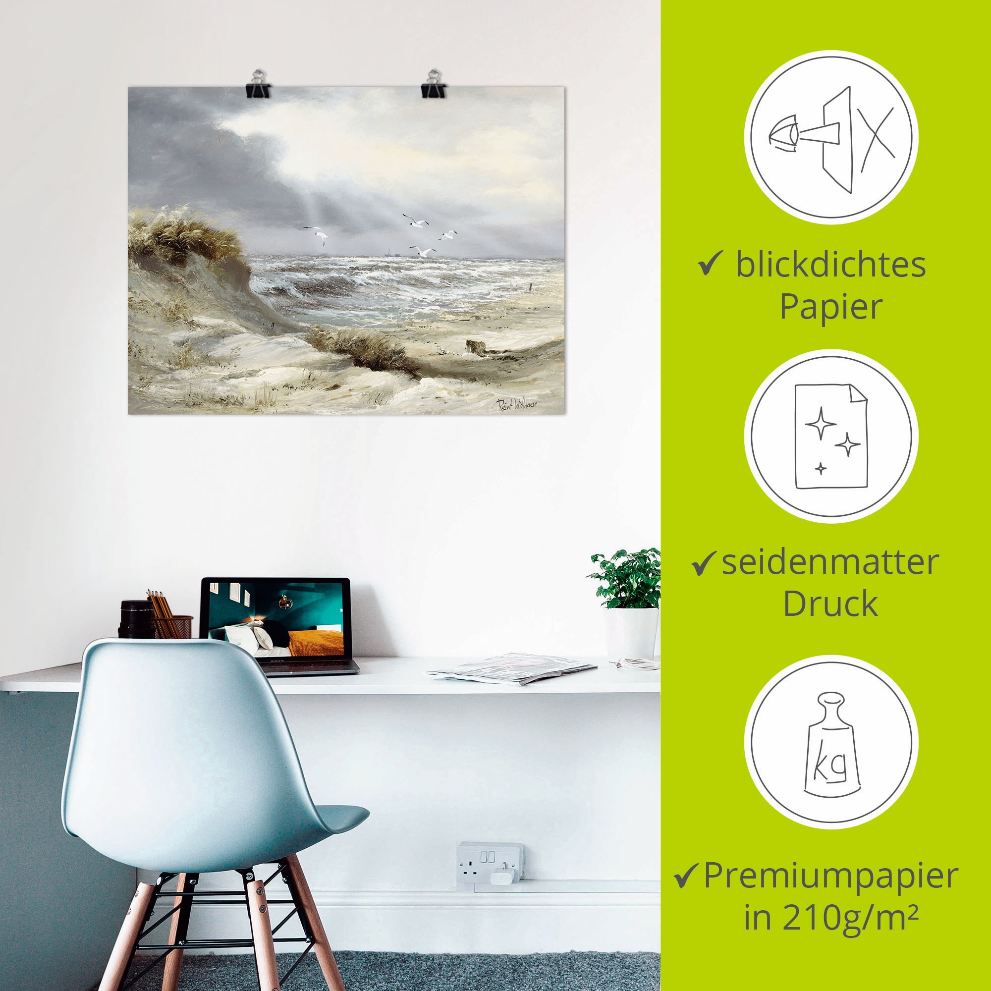 Artland Wandbild »Dünen an der stürmischen See« Küste 1 Stk. tlg. als Leinwandbild, Poster in verschied. Grössen