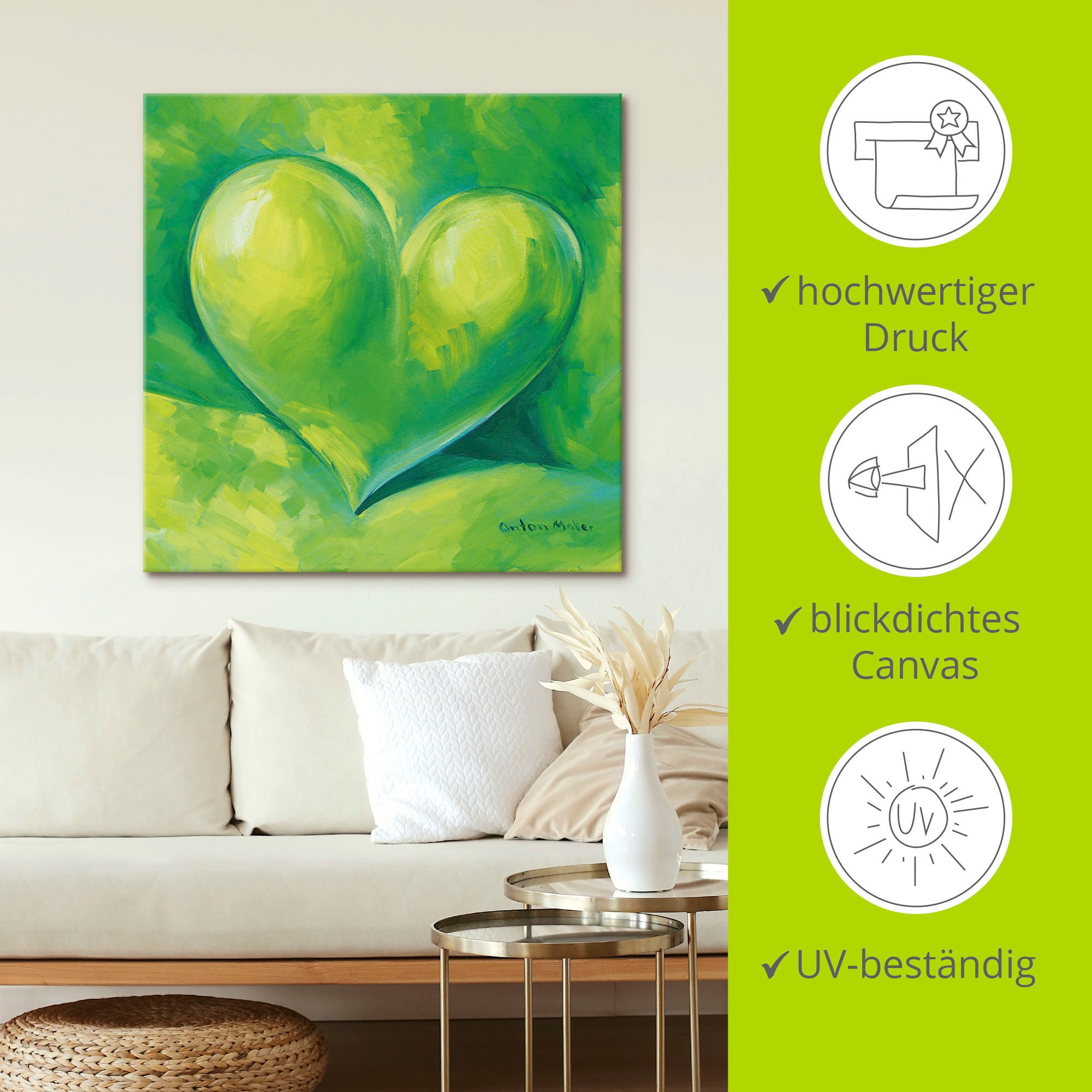 Artland Tableau sur toile »Grünes Herz« 1 cuis tlg. auf Keilrahmen gespannt