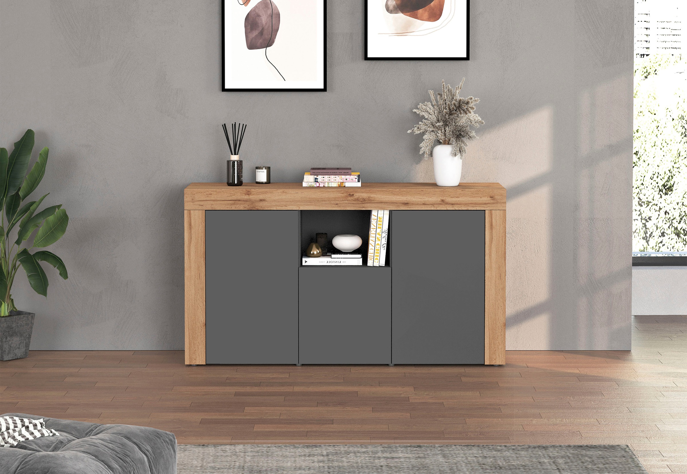 INOSIGN Sideboard »CHRONOS Breite 155 cm mit 3 Türen, 1 offenes und 6 geschlossene Fächer«, (1 St.), Sideboard,Kommode, Schrank, Grifflos mit Push to Open, Made in Italy