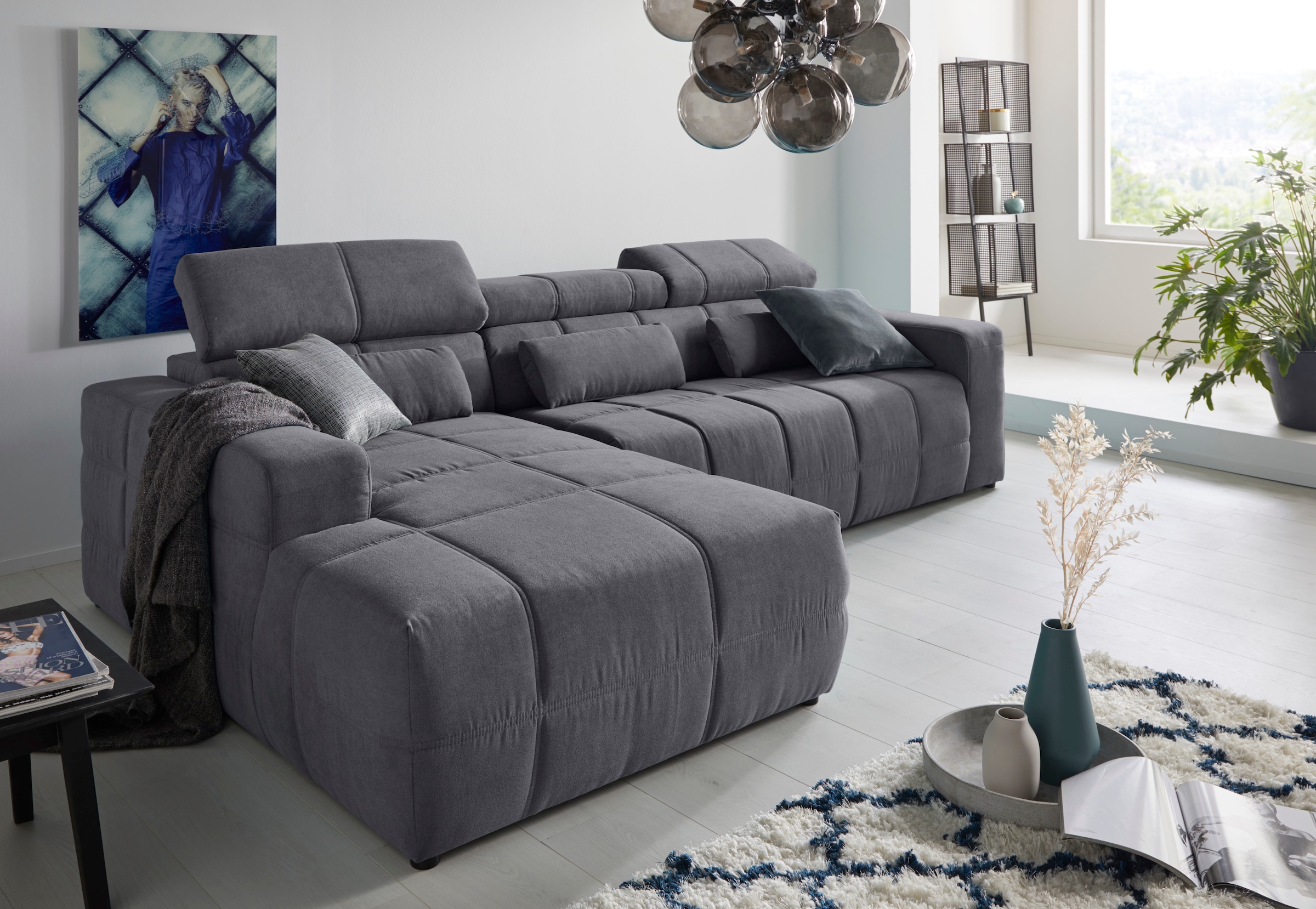 DOMO collection Ecksofa »Brandon grosse Ausführung B/T/H: 289/177/80 cm, auch in Leder und Cord«, mit Kopfteilverstellung, wahlweise Sitztiefenverstellung, L-Form