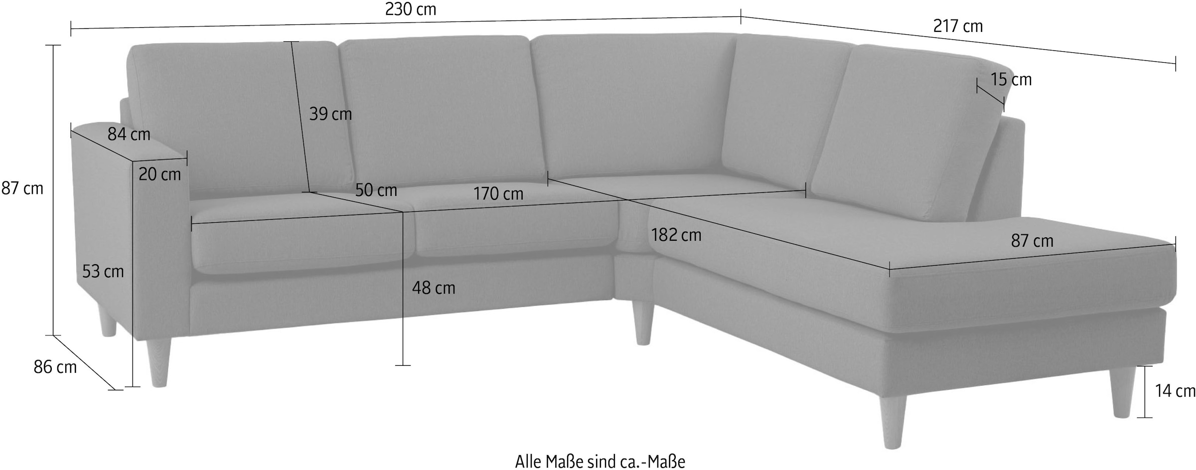 andas Ecksofa »Tvinno«, im skandinavischen Stil, L-Form, mit Massivholzfüssen, Breite 230 cm