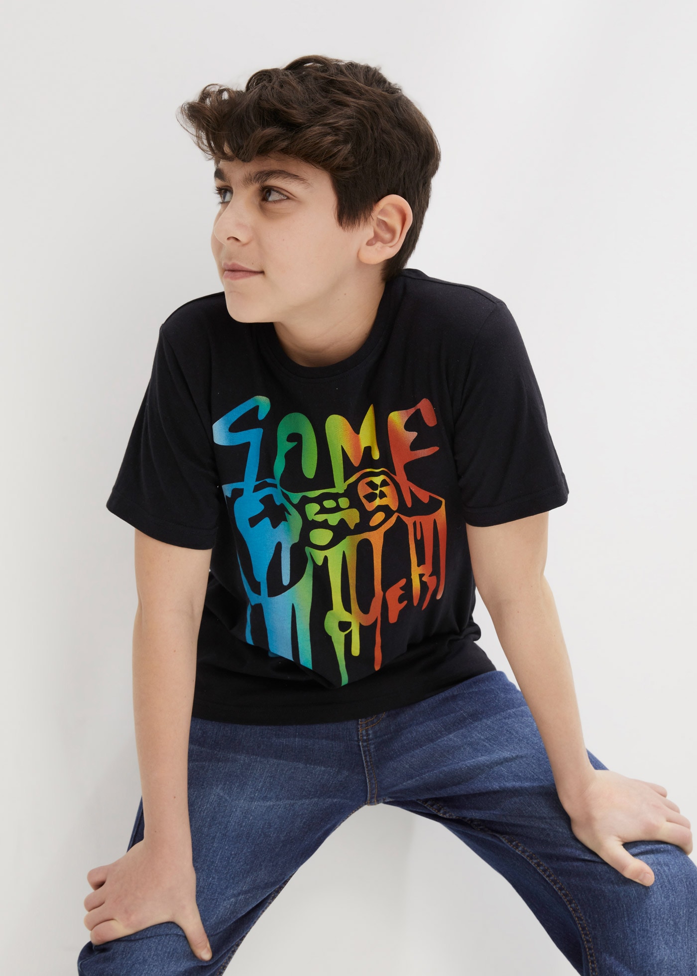 Image of bonprix T-Shirt bequeme Passform, Kurzarm-Design, mit Gamer-Motiv, aus Baumwolle