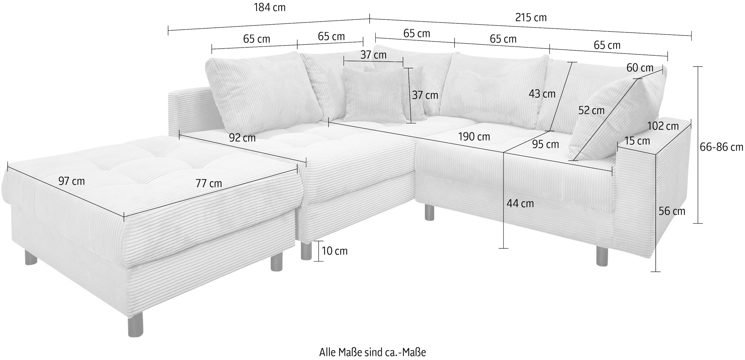 Home affaire Ecksofa Toni L-Form, inklusive Hocker und Rückenkissen