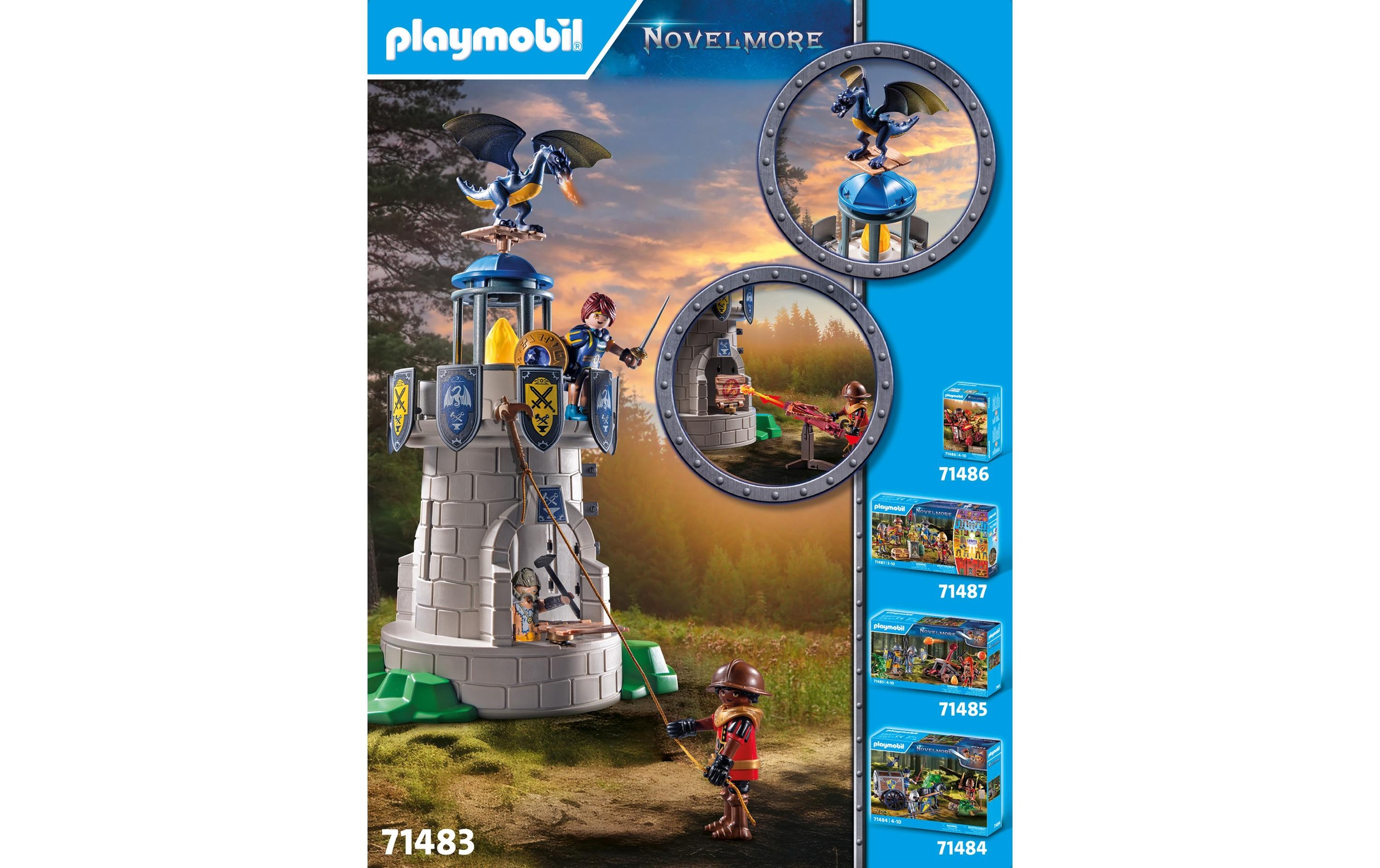 Playmobil® Spielbausteine »Novelmore Ritterturm mit Schmied und Drache 71483«, (89 St.)