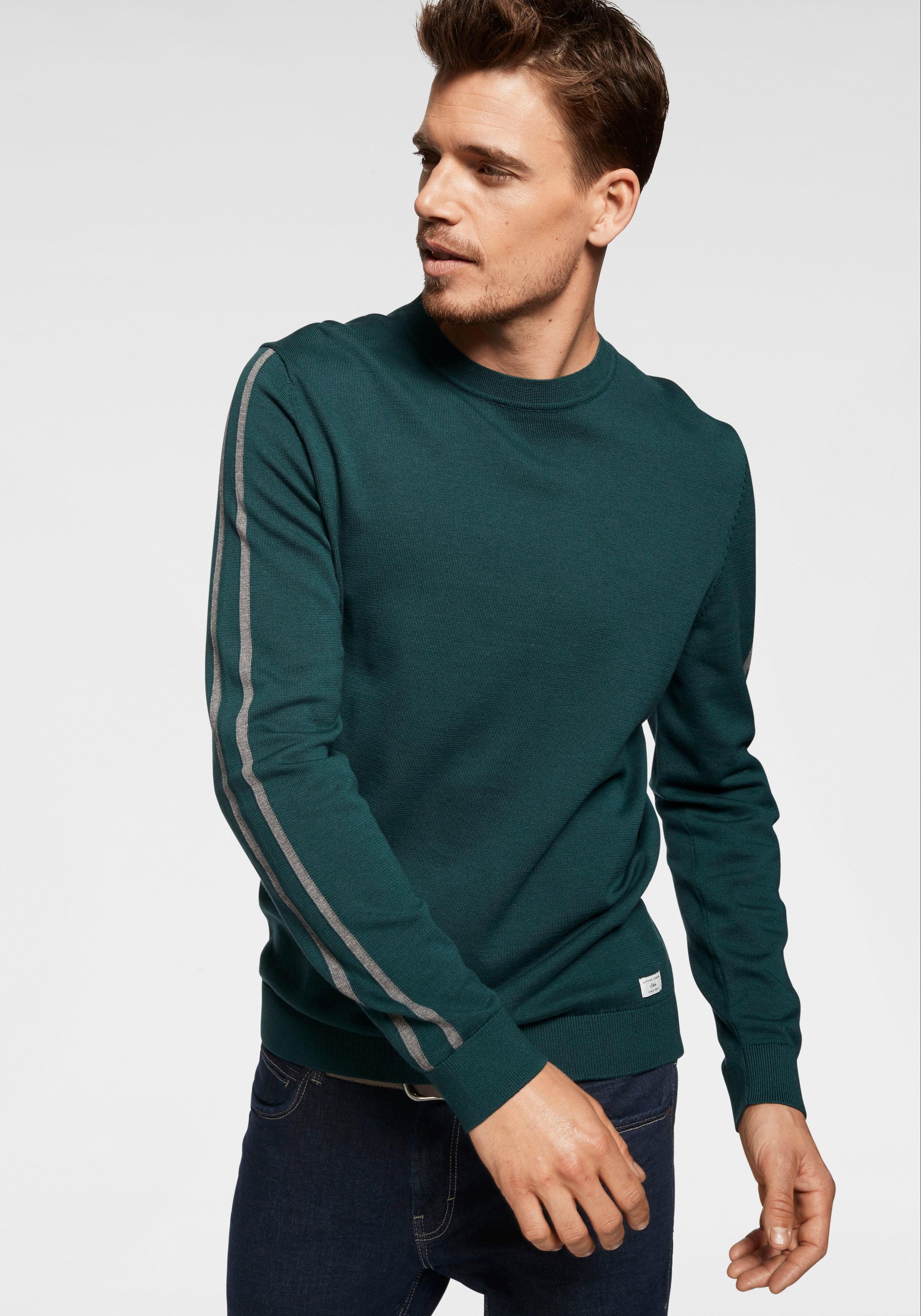 Image of s.Oliver Rundhalspullover, mit Streifen auf den Ärmeln bei Ackermann Versand Schweiz