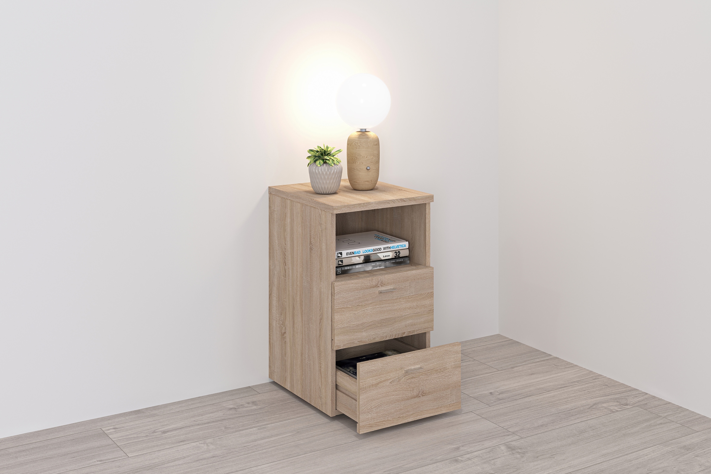 FMD Nachtkonsole »Suva« Nachttisch m. 2 Schubkästen und offenem Fach