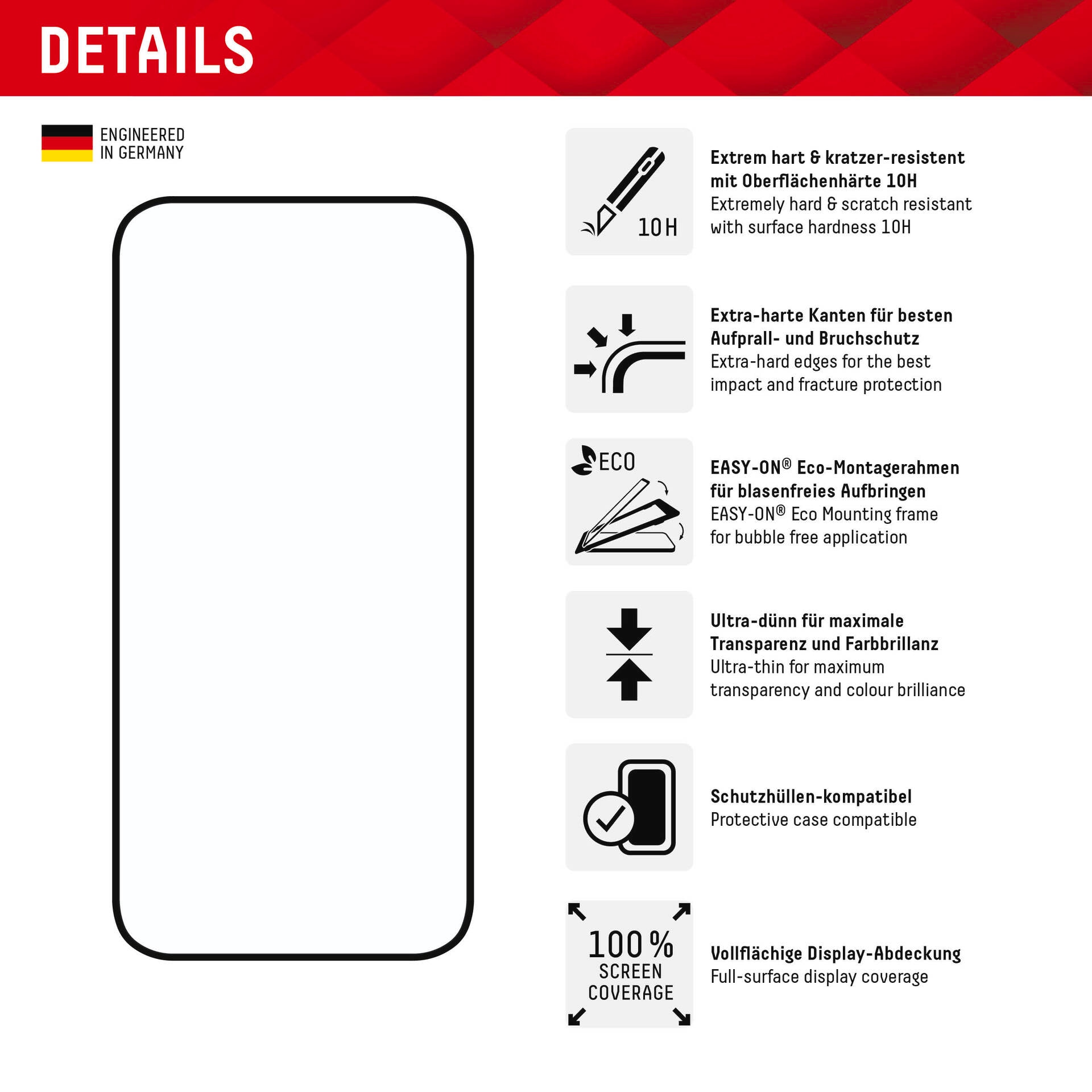Displex Displayschutzglas »Real Glass FC« für Apple iPhone 15;Apple iPhone 15 Pro Displayschutzfolie Displayschutz kratzer-resistent 10H splitterfest