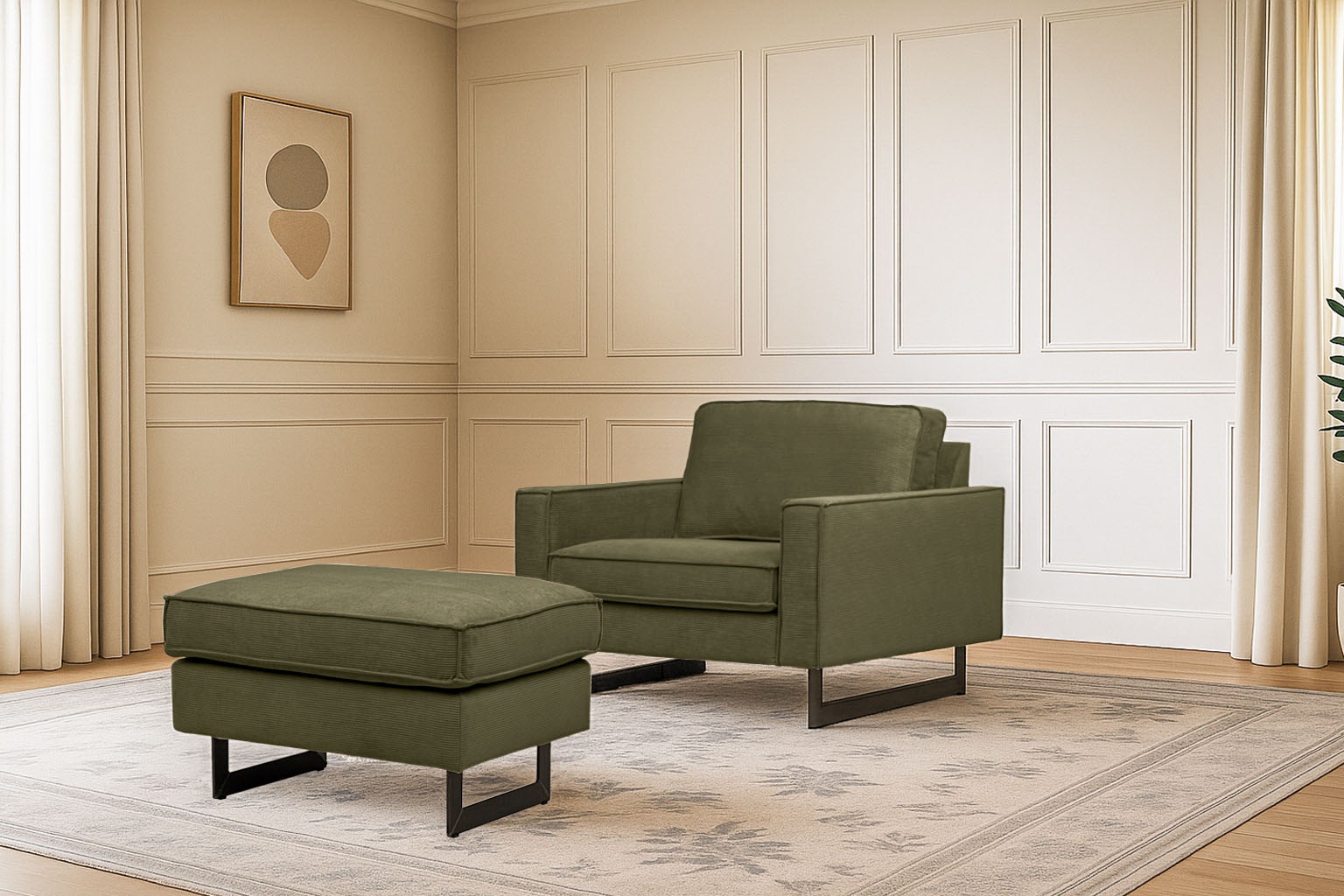 Places of Style Loveseat »Pinto 105 cm, Cord, Chenille, Lederoptik«, mit Keder, Metallfüssen und auch in Cord Bezug erhältlich