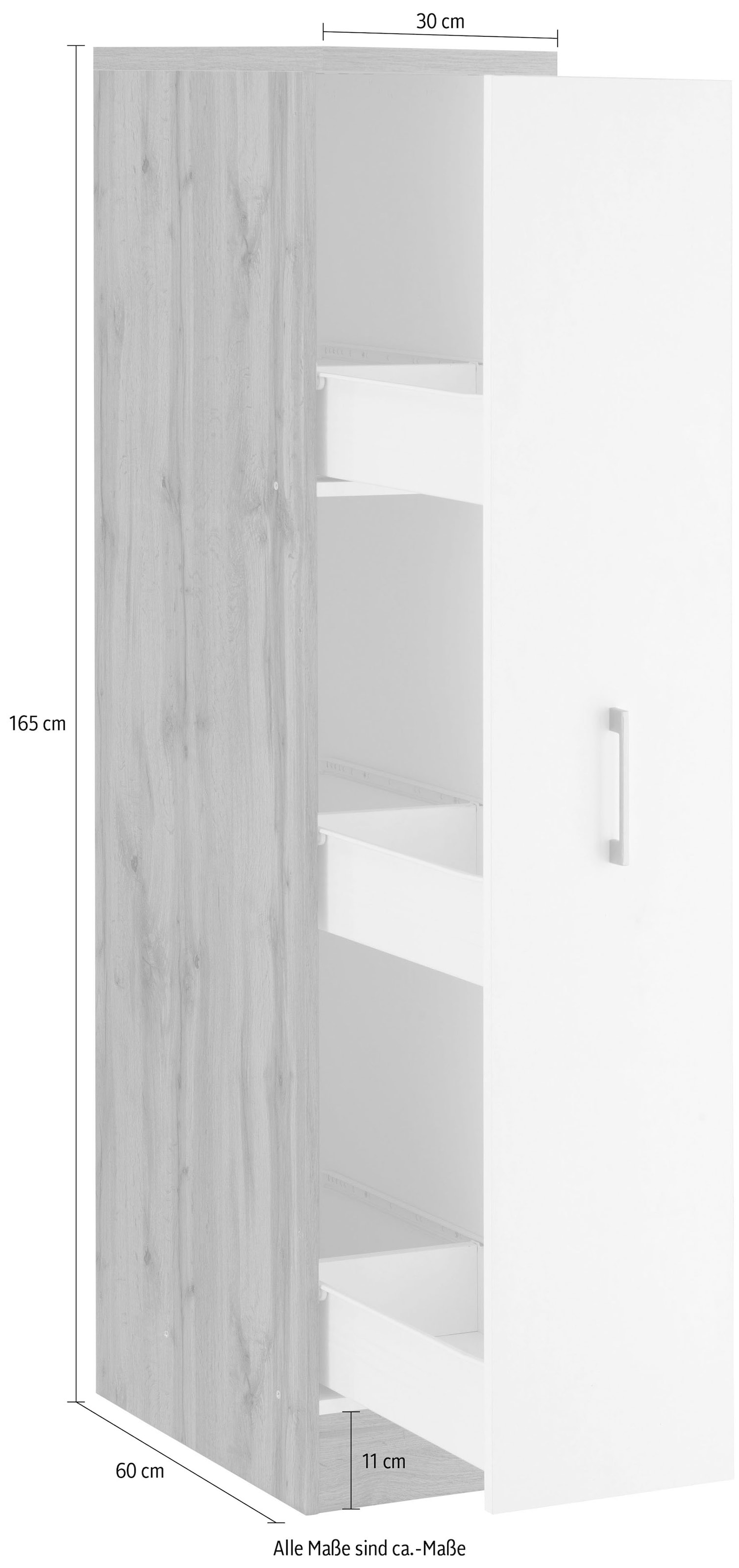 KOCHSTATION Armoire à pharmacie »KS-Colmar« 30 cm de large, 165 cm de haut, avec 3 étagères, avec poignée en métal