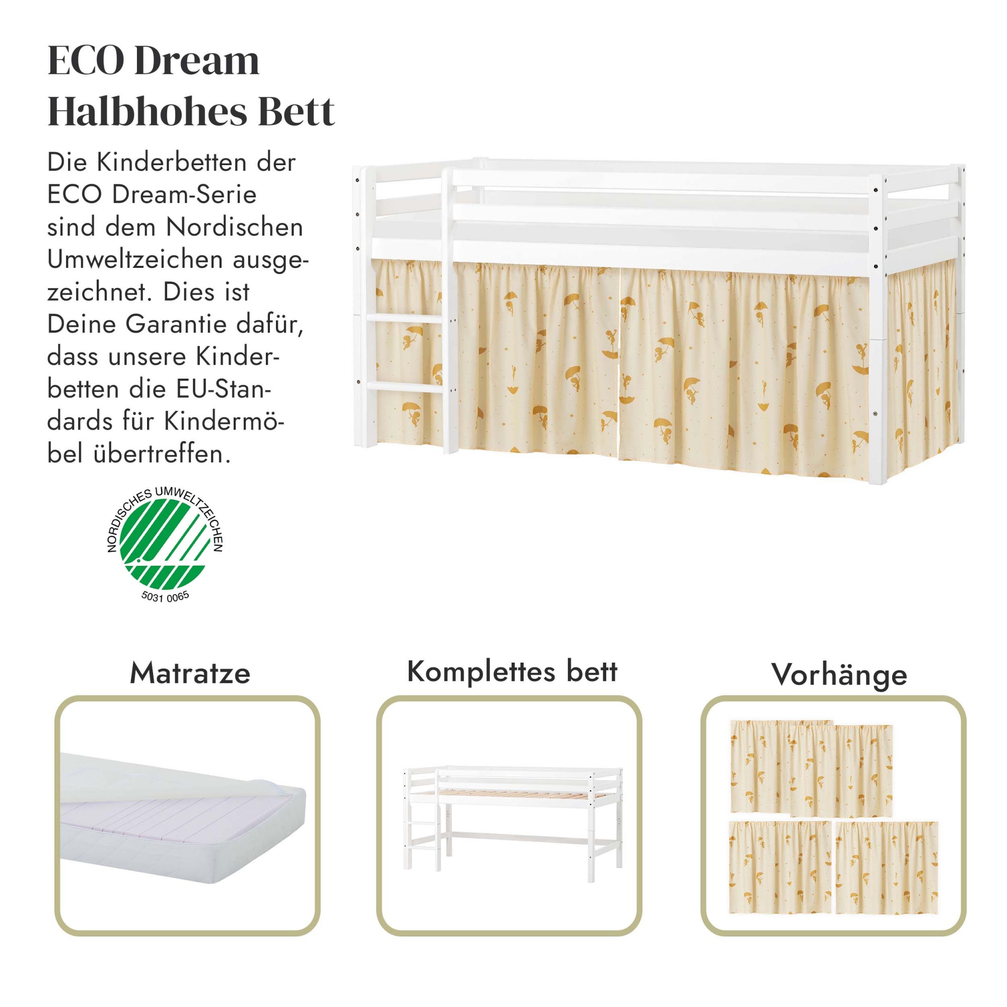 Hoppekids Spielbett »ECO Dream«, Massivholz, wahlweise in 2 Grössen und 4 Farben, Matratze wählbar