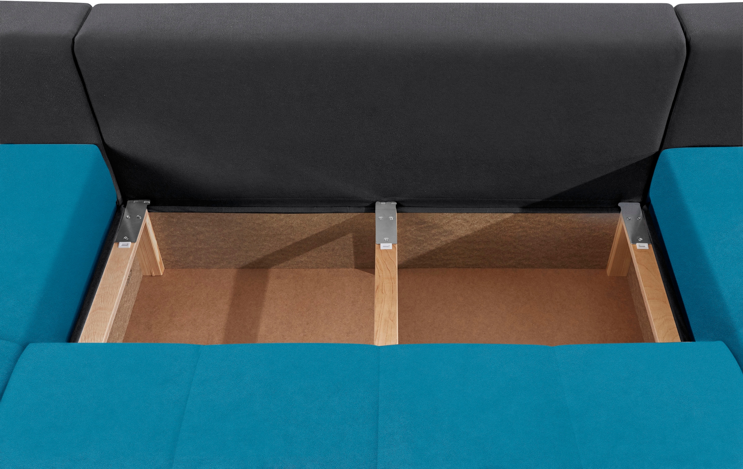 COLLECTION AB Wohnlandschaft »XL-Josy U-Form, Breite 313 cm, Flachgewebe, Struktur, Kunstleder«, inkl. Bettfunktion, Bettkasten, mit 4 gleich grossen Rückenkissen
