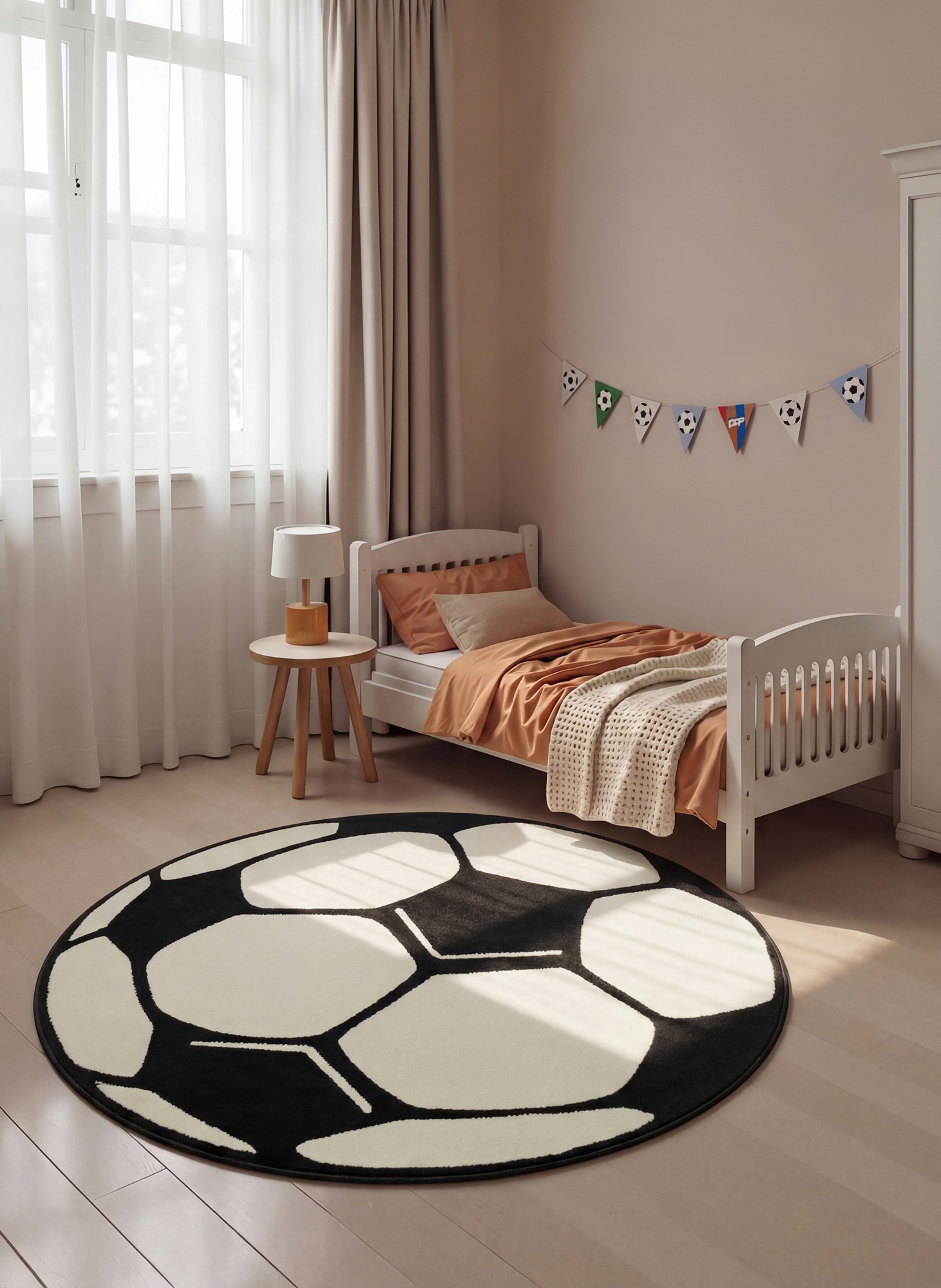Image of HANSE Home Kinderteppich "Fussball" rund 10 mm Höhe Kinder-Teppich, Rutschfest, Kurzflor, Fussball, Kinderzimmer, Spiel