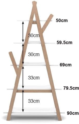 Vipack Kinderregal »Kiddy, mit 5 Fachböden in verschieden Grössen«, (B/H/T ca. 90x169x34cm, Gestell Kiefer natur, Böden Weiss lackiert), es kann universell in Räumen einsetzbar
