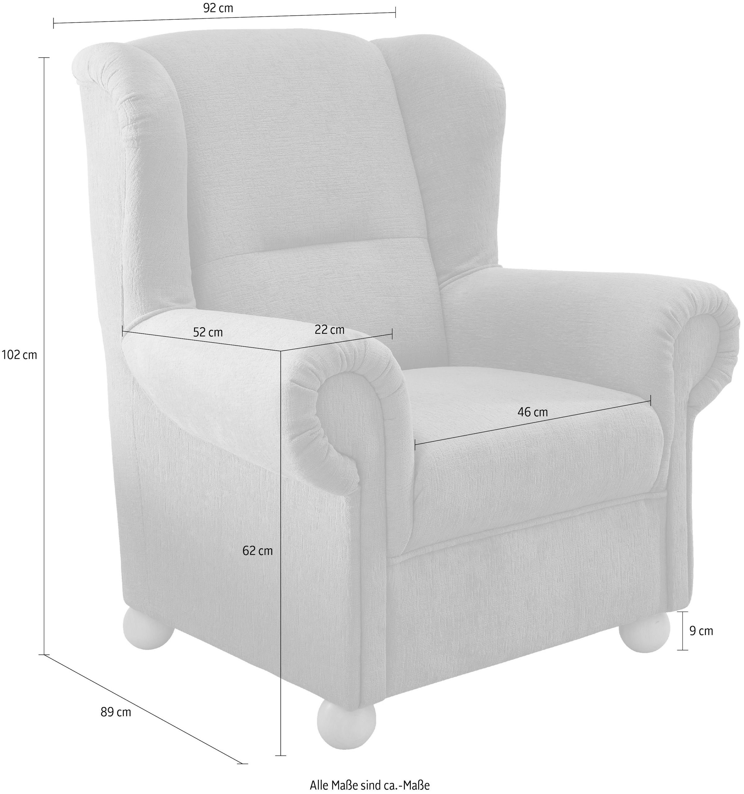 Home affaire Ohrensessel »Torello Relaxsessel, toller Sitzkomfort, Breite 92cm, hohe Rückenlehne« 1 Stk. tlg.