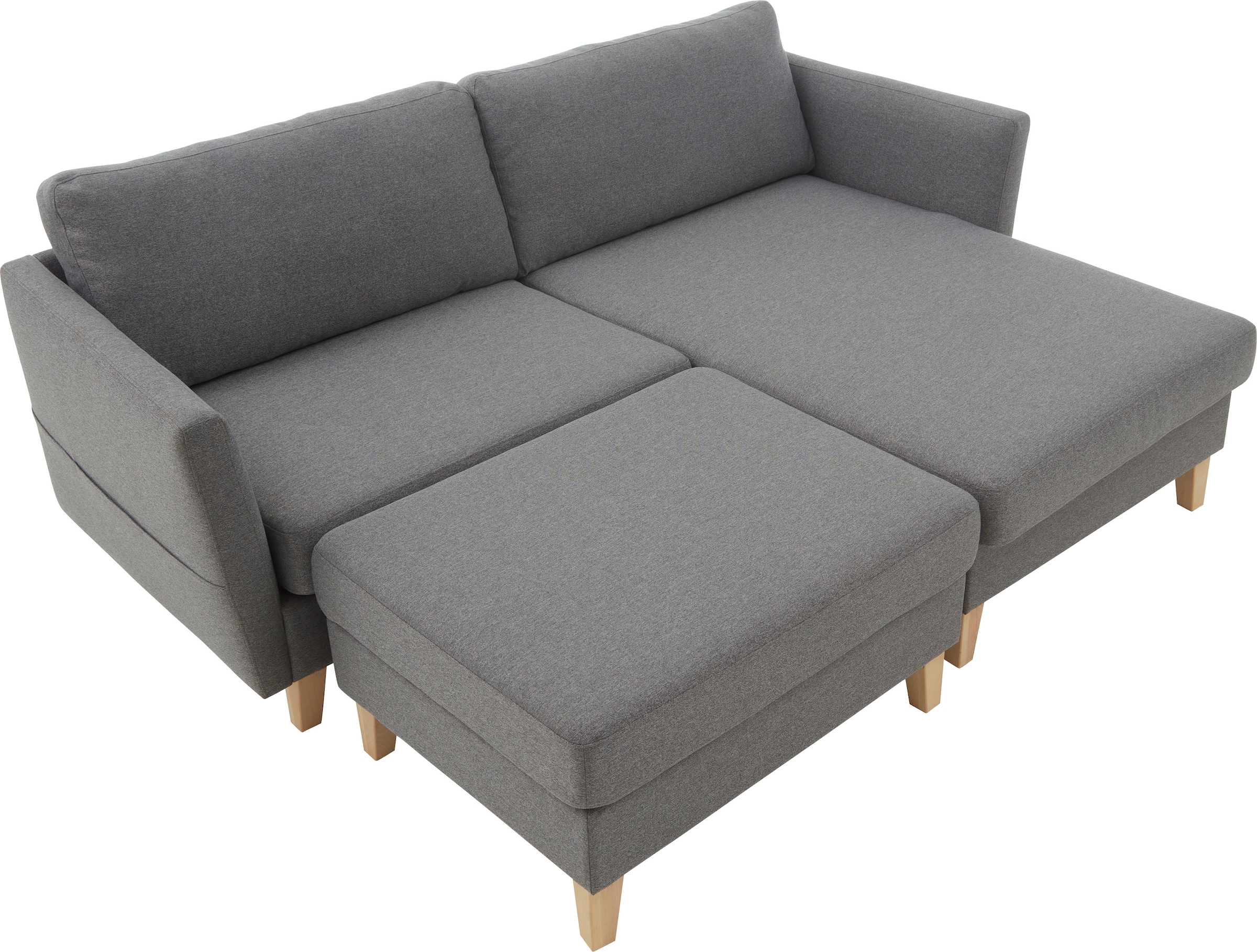 ATLANTIC home collection Ecksofa »Mailo L-Form«, mit Seitentaschen, Recamiere beidseitig montierbar, Massivholzfüsse