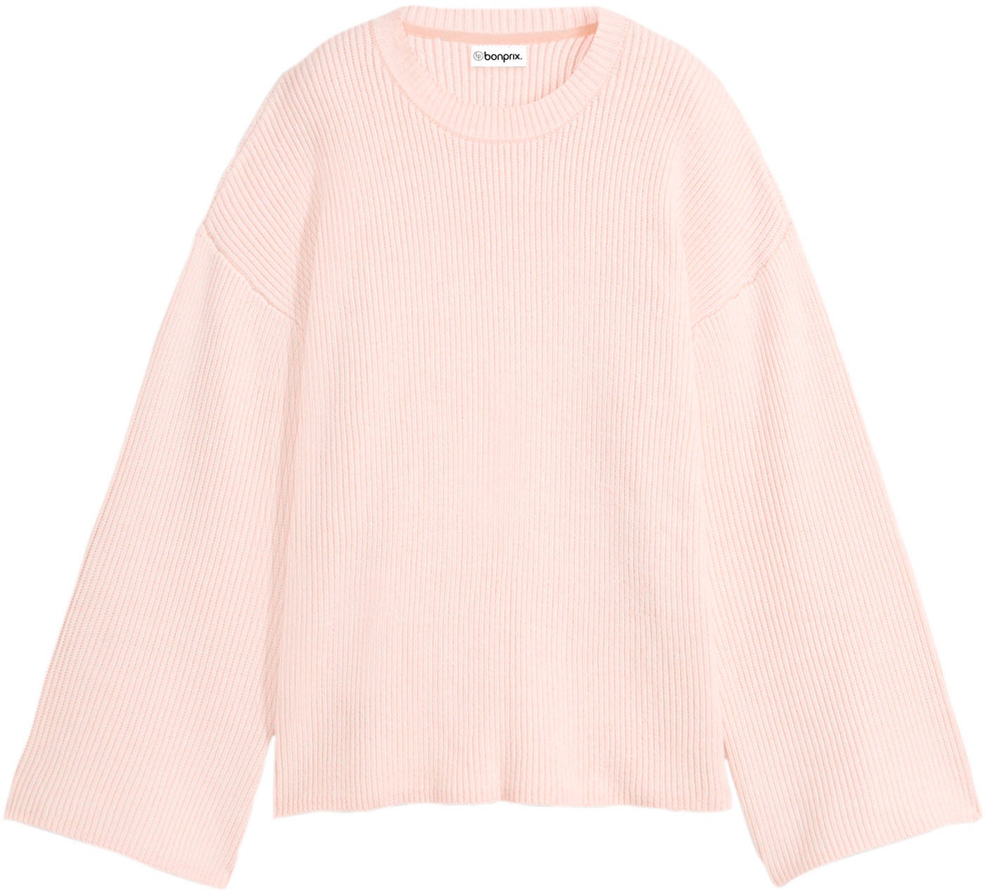 bonprix Strickpullover mit weiten Trompetenärmeln, Oversized-Passform, feiner Rippstrick