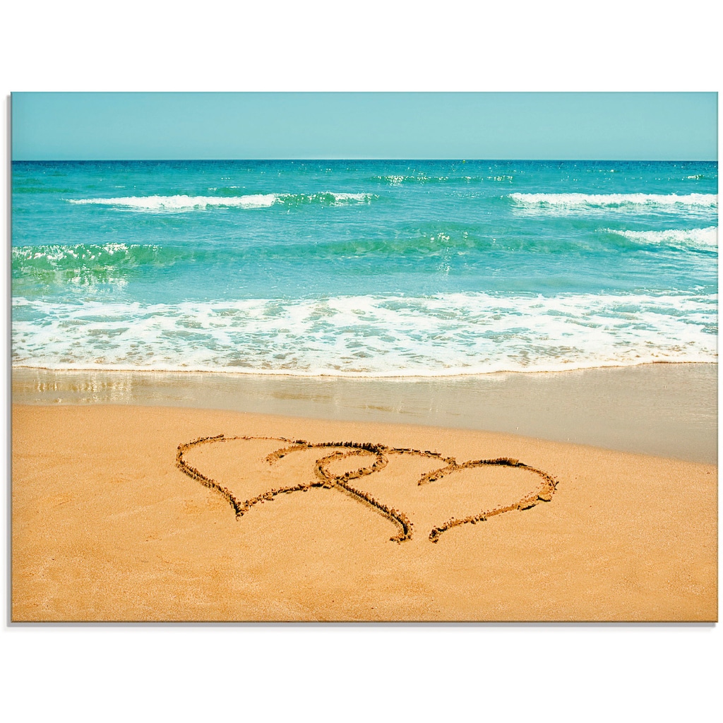Artland Glasbild »Herzen im Sand«, Strand, (1 St.)