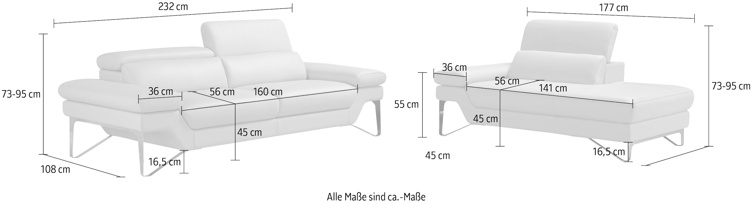 Egoitaliano Ensemble rembourré »Princess Design und Sitzkomfort im Einklang, bequem und hochwertig« Set aus 2,5 Sitzer und freitehende Ottomane, Kopfstützen verstellbar