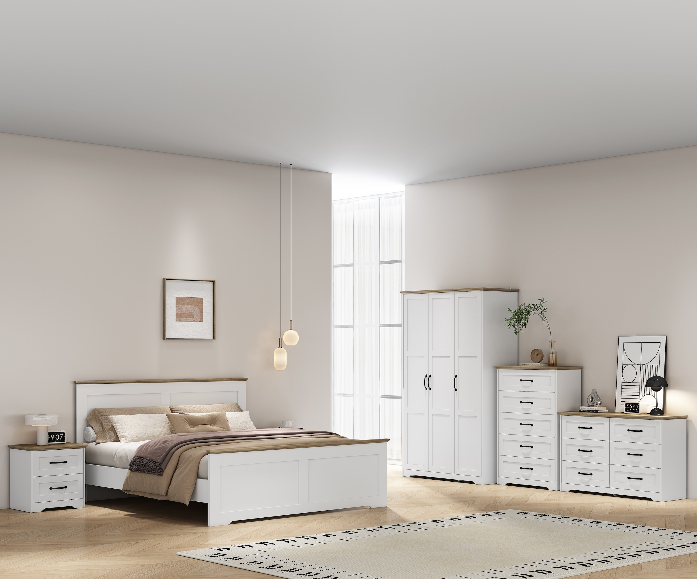 GOODproduct Nachtkommode »Emmilia Nachttisch Set im Landhaus Design« Schlafzimmer Kommoden Nachschrank im 2er Set, 2 Stk. tlg. 2 Schubladen je Nachttisch - viel Stauraum im Schlafzimmer