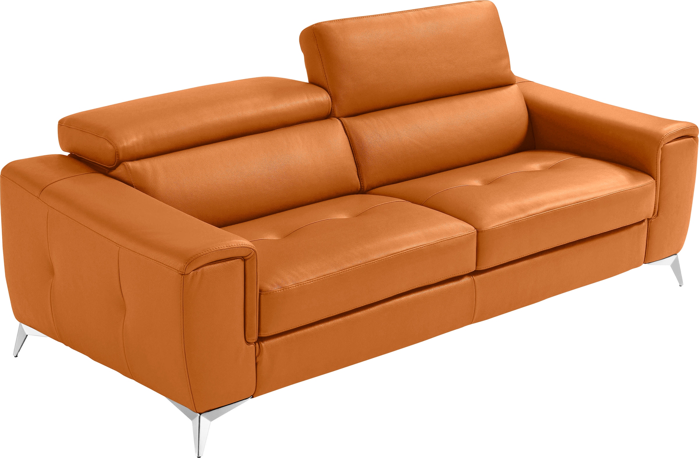 Image of Egoitaliano 2,5-Sitzer "Francine, Designsofa, Loungesofa, Breite 213 cm, Fussfarbe chrom" Designfuss, Leder BULL, orange