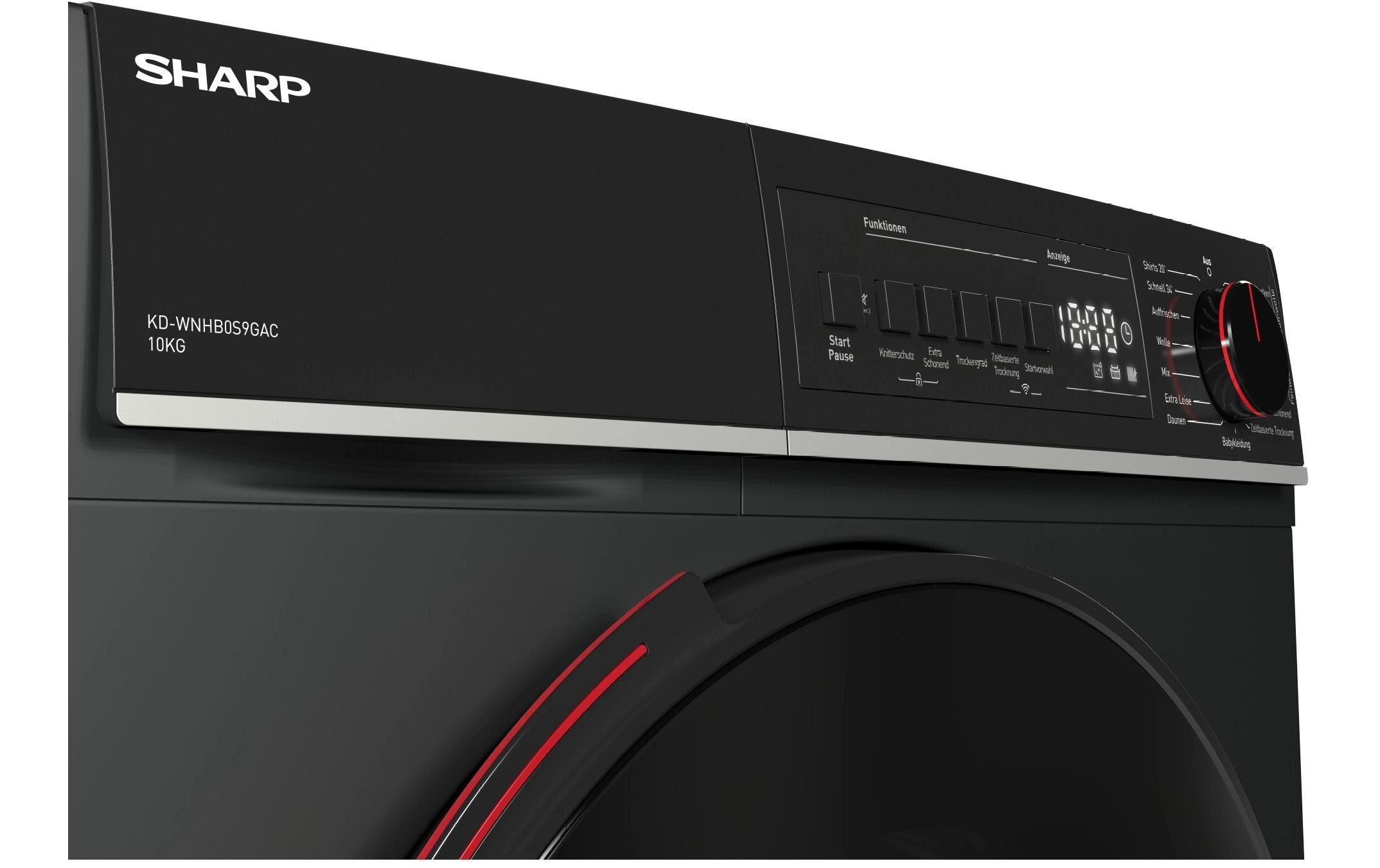 Sharp Waschtrockner »KD-WNHB0S9GAC« 64 dB(A) 10kg / +WIFI / EEK C / 2 Tasten / XXL-Tür voll-schwarz / Espresso grey
