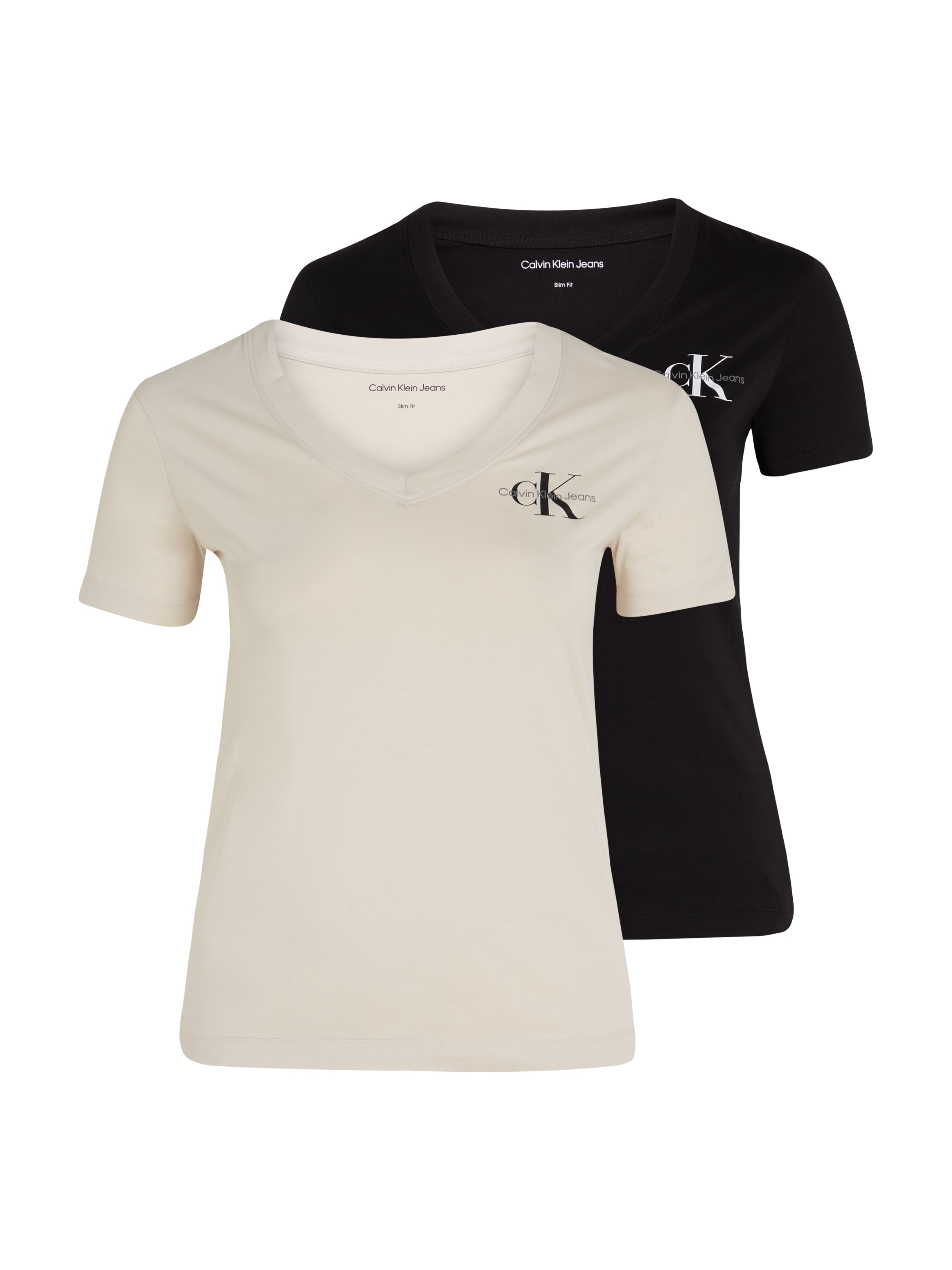 Calvin Klein Jeans Plus T-Shirt »PLUS 2-PACK MONOLOGO V-NECK TEE«, in Grossen Grössen, mit Logo-Print