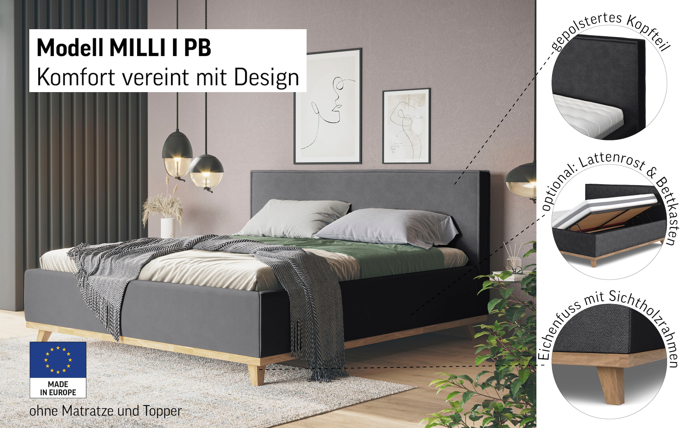 COTTA Polsterbett »MILLI I wahlweise mit Bettkasten« erhältlich in den Grössen 160x200cm & 180x200cm