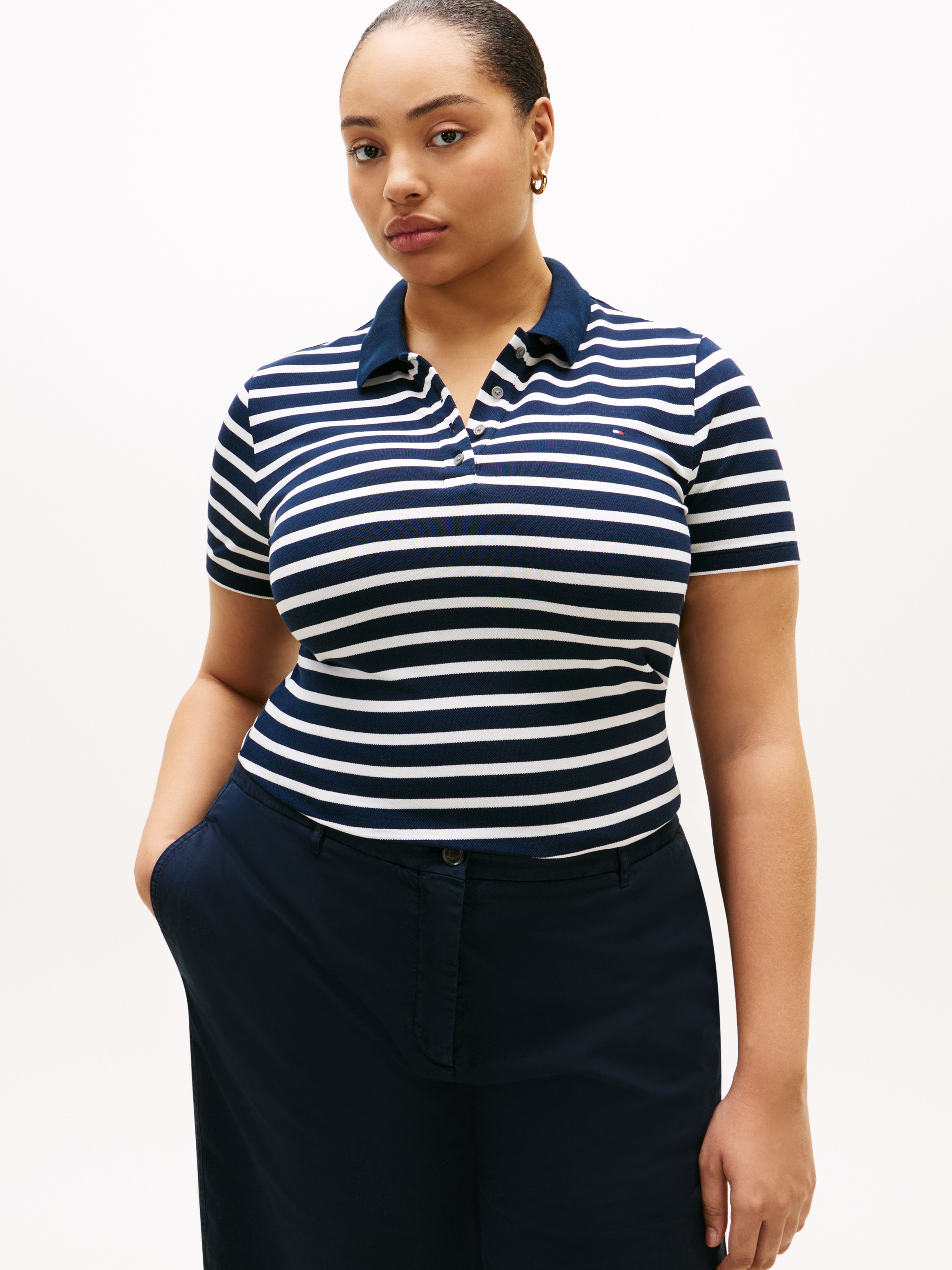 Image of Tommy Hilfiger Curve Poloshirt "CRV 1985 SLIM PIQUE POLO SS" in grossen Grössen, aus Pique Qualität