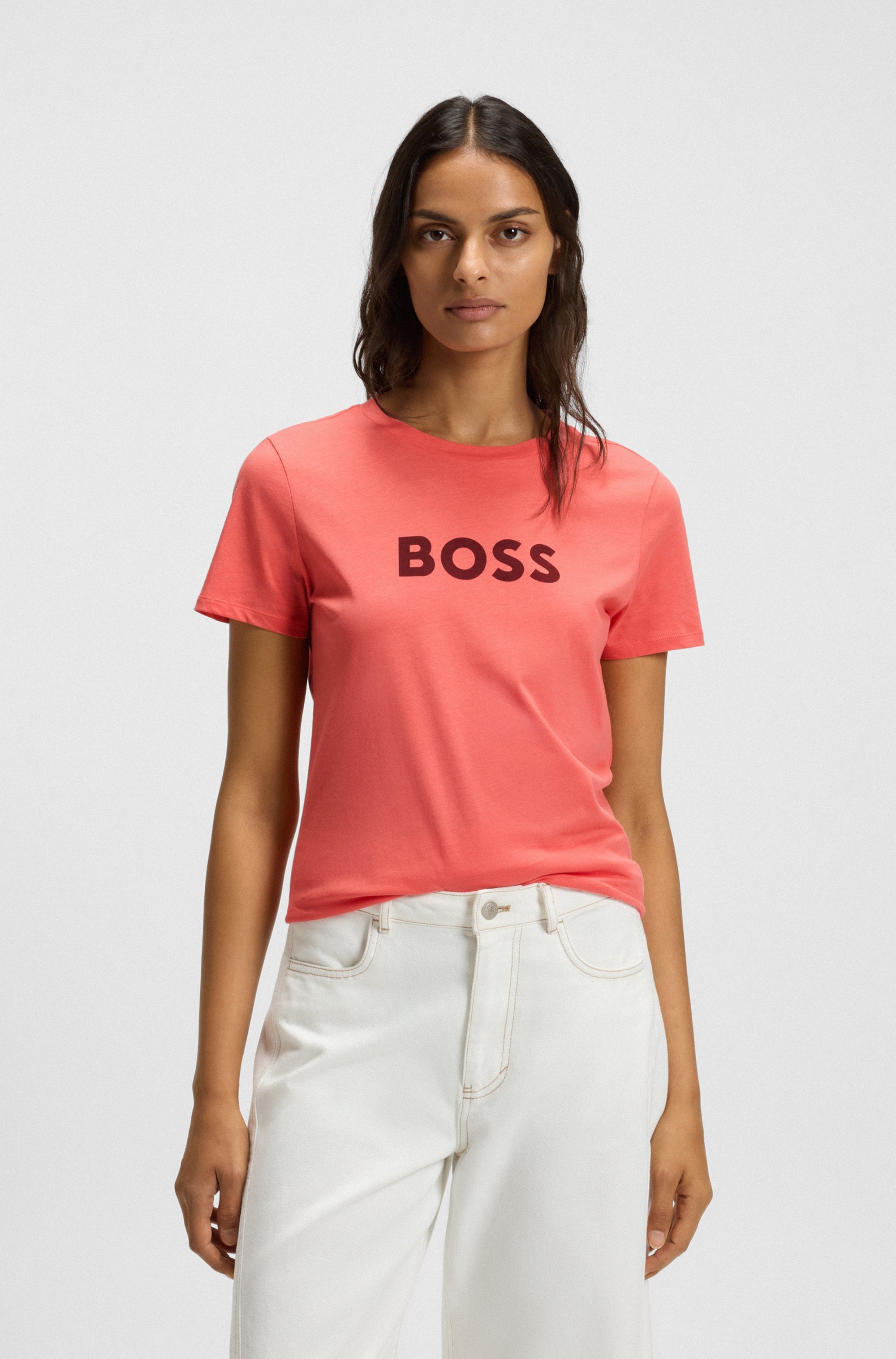 Image of BOSS ORANGE T-Shirt "Elogo Premium Damenmode" mit BOSS-Schriftzug