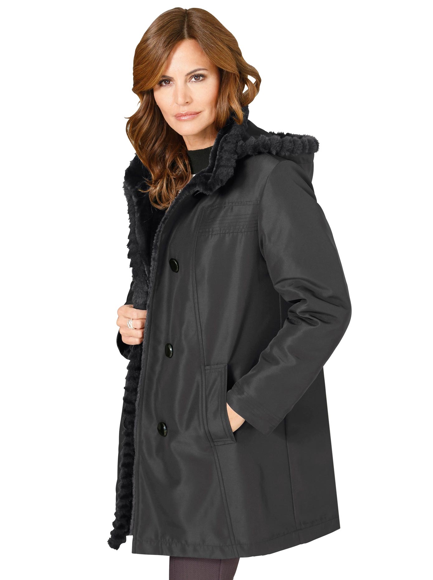 Longjacke mit wärmendem Webpelz-Futter